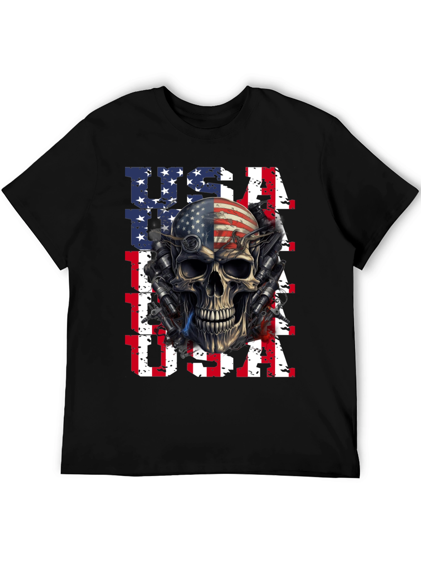 USA Flag Skull Graphic Print T-Shirt