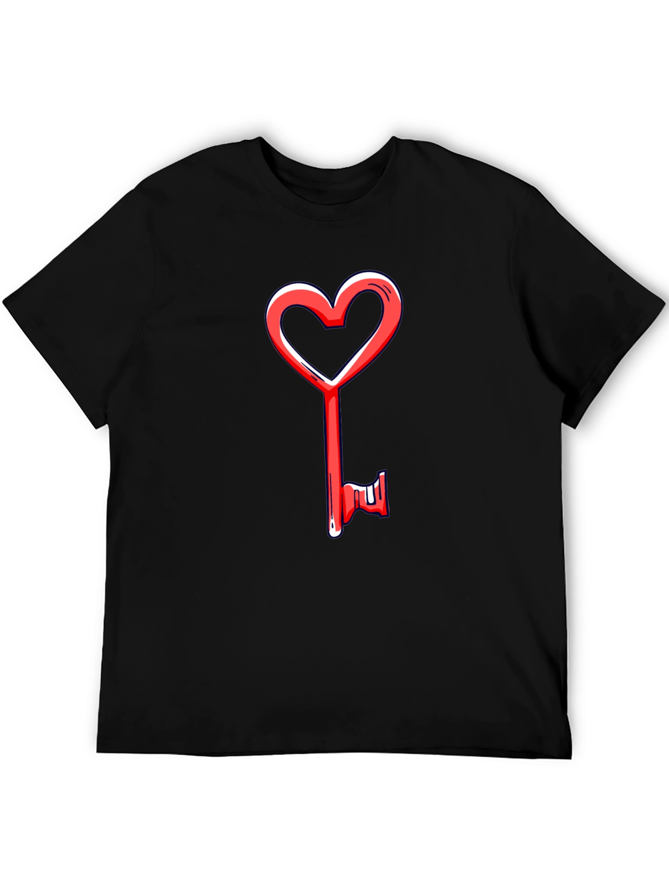 Heart Key Graphic Tee - Black Cotton Casual