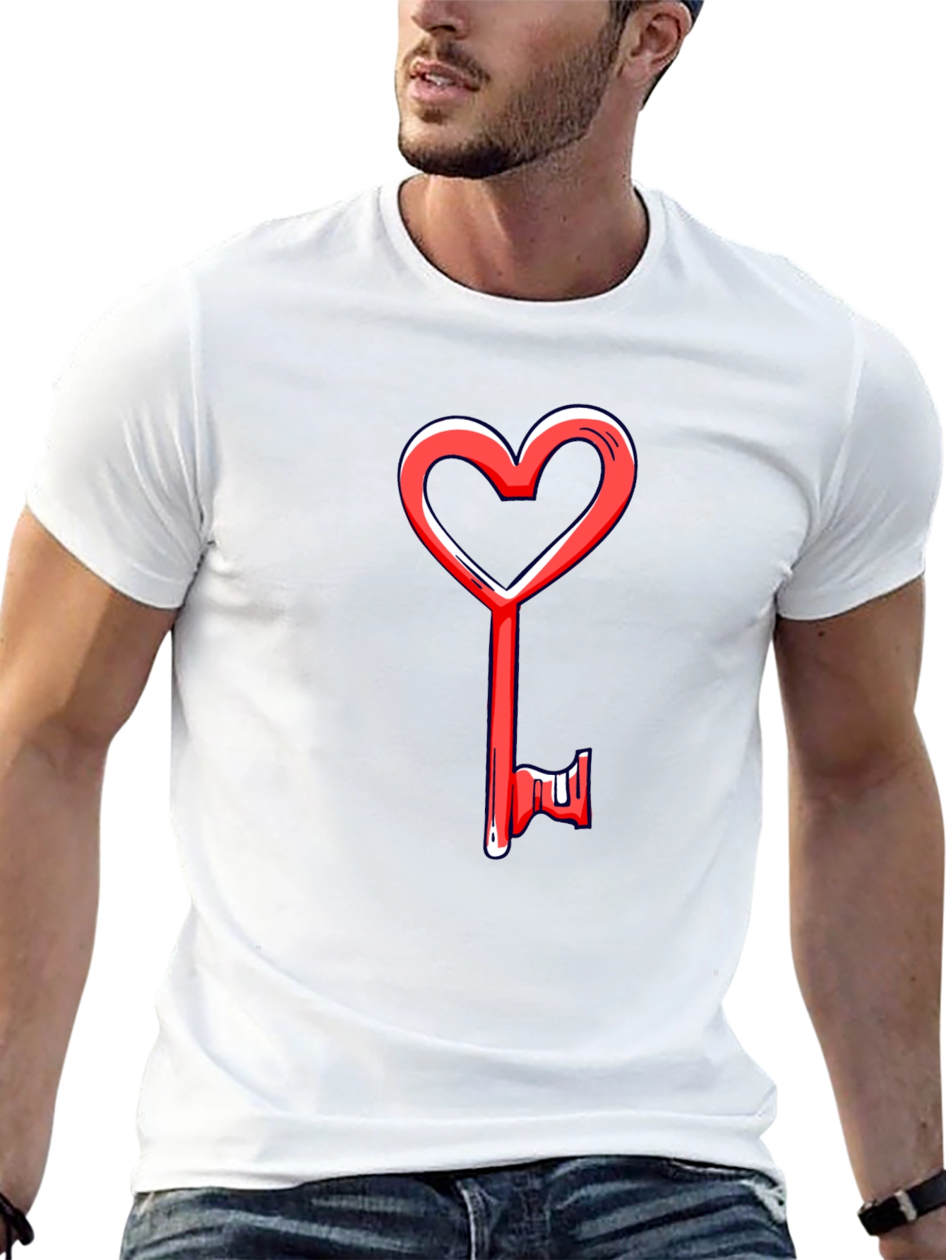 Heart Key Graphic Tee - Black Cotton Casual
