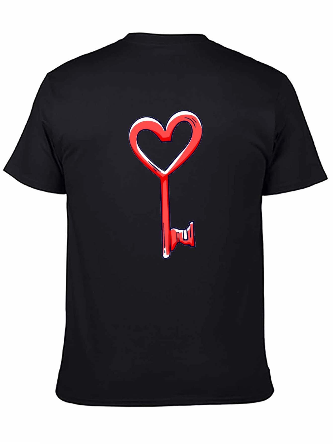 Heart Key Graphic Tee - Black Cotton Casual