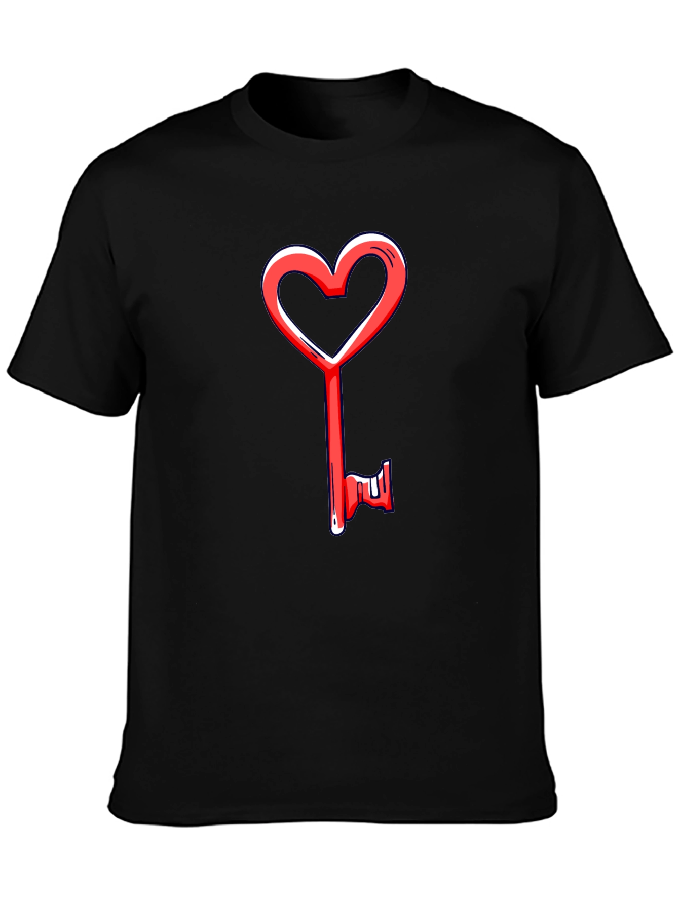 Heart Key Graphic Tee - Black Cotton Casual