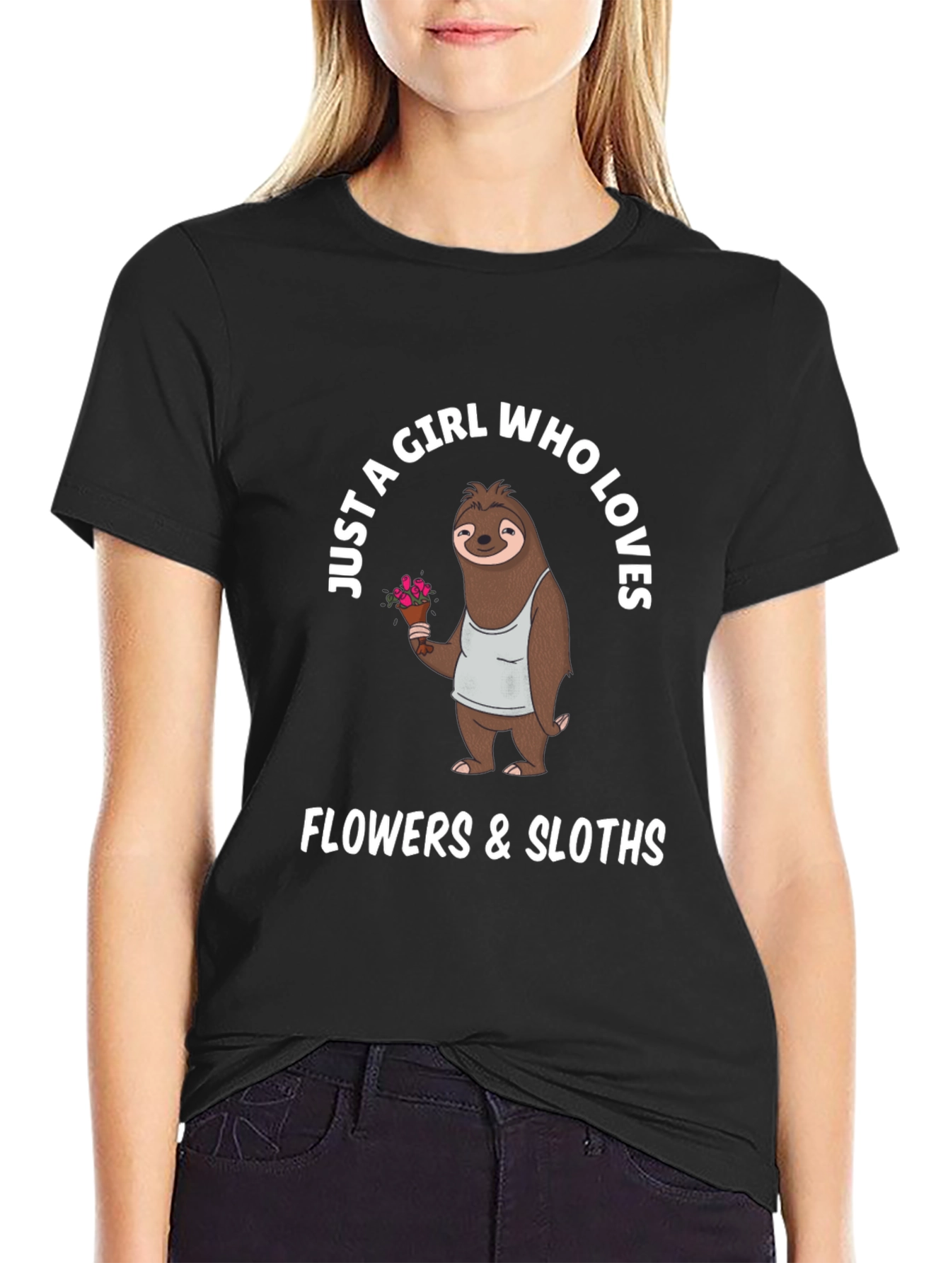 Girl Who Loves Flowers & Sloths T-Shirt