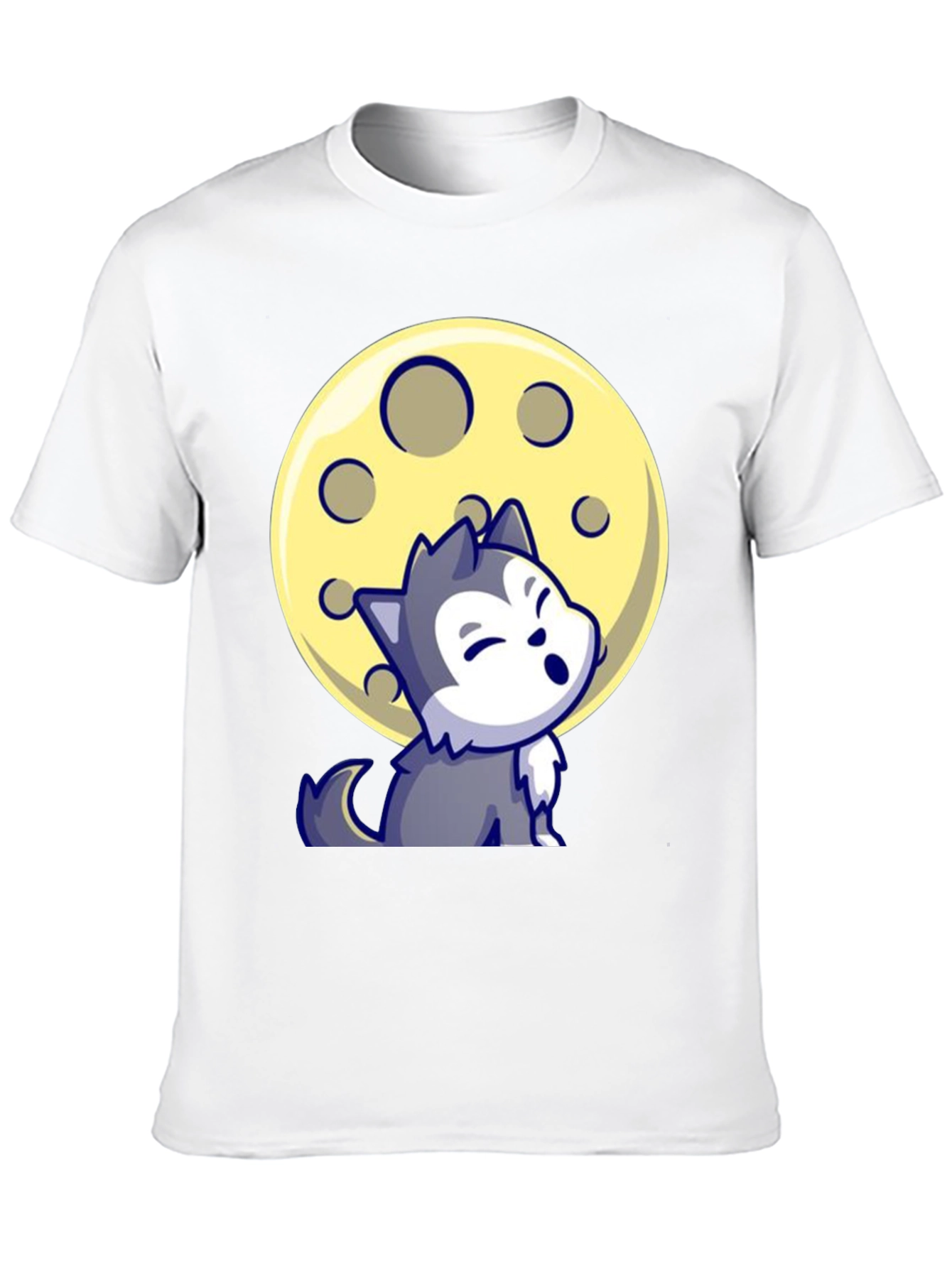 Cartoon Wolf Moon Graphic Tee - Black T-Shirt