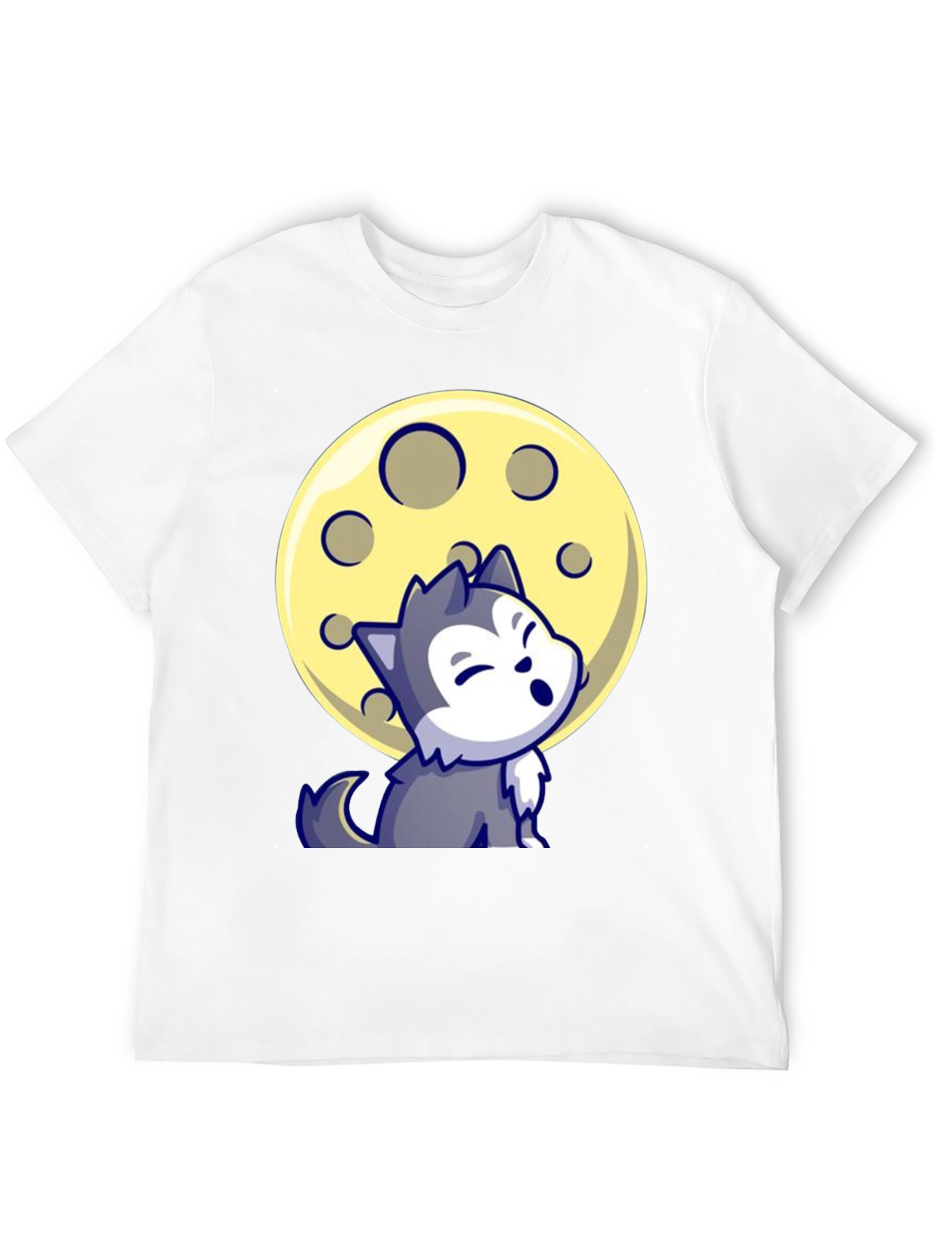 Cartoon Wolf Moon Graphic Tee - Black T-Shirt