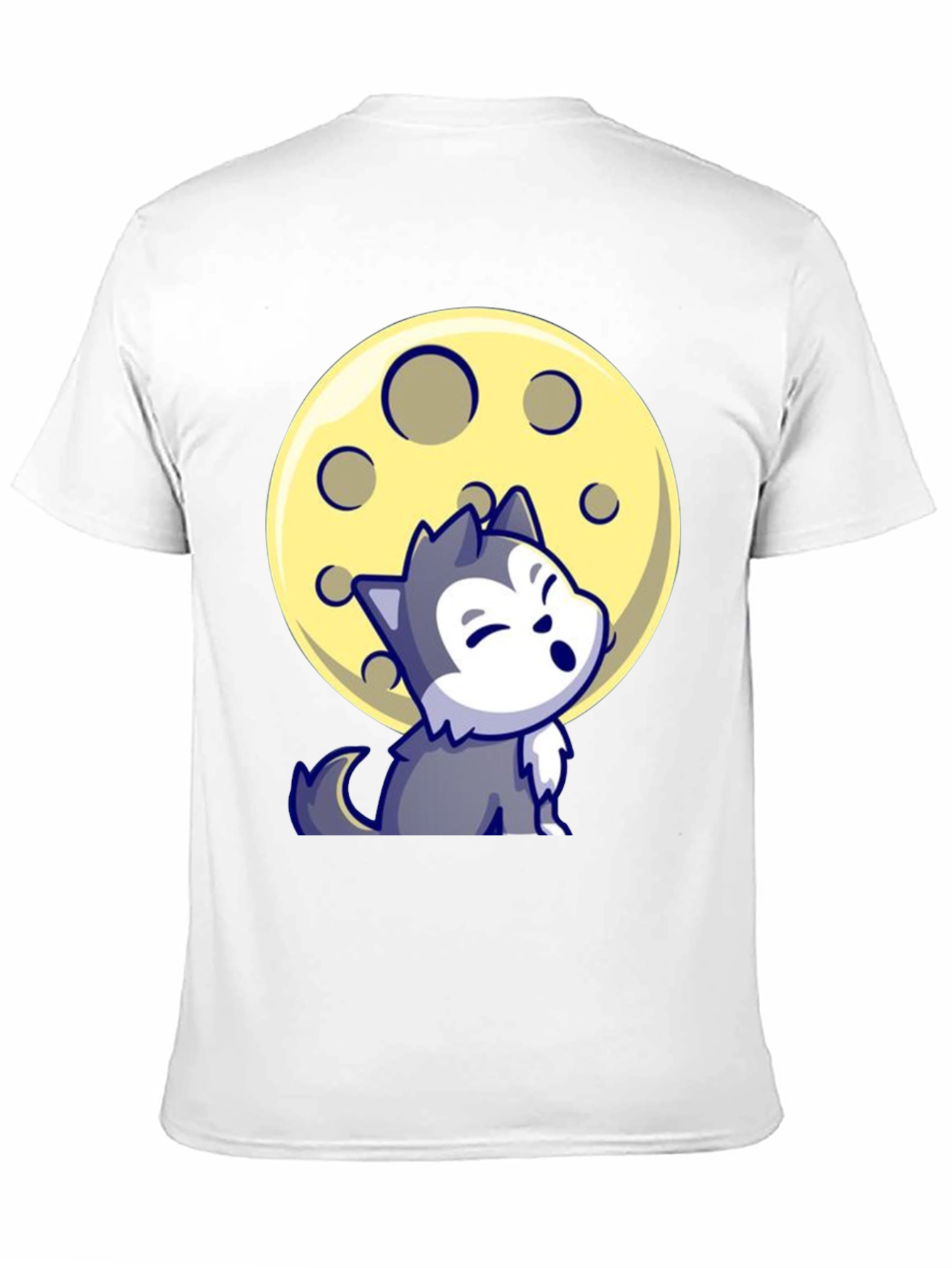 Cartoon Wolf Moon Graphic Tee - Black T-Shirt