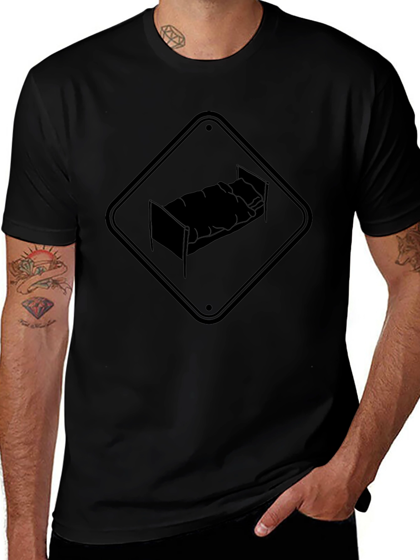 Black Bed Crossing Sign Graphic Tee