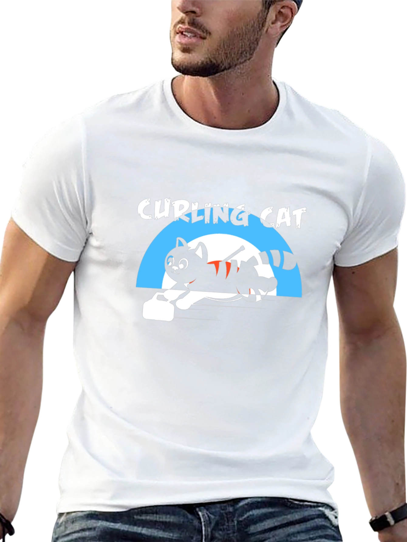 Curling Cat T-Shirt - Unique Graphic Tee
