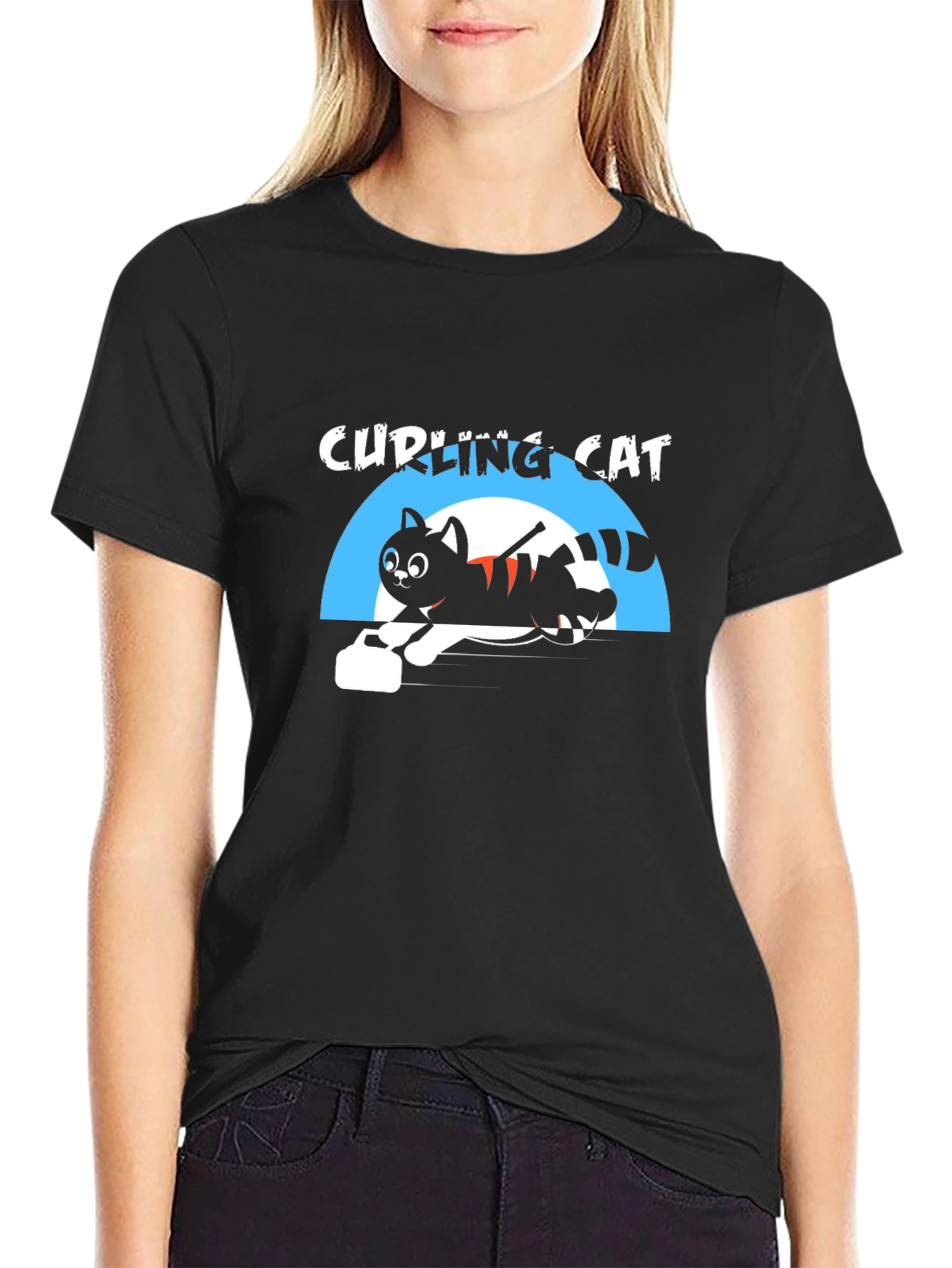 Curling Cat T-Shirt - Unique Graphic Tee
