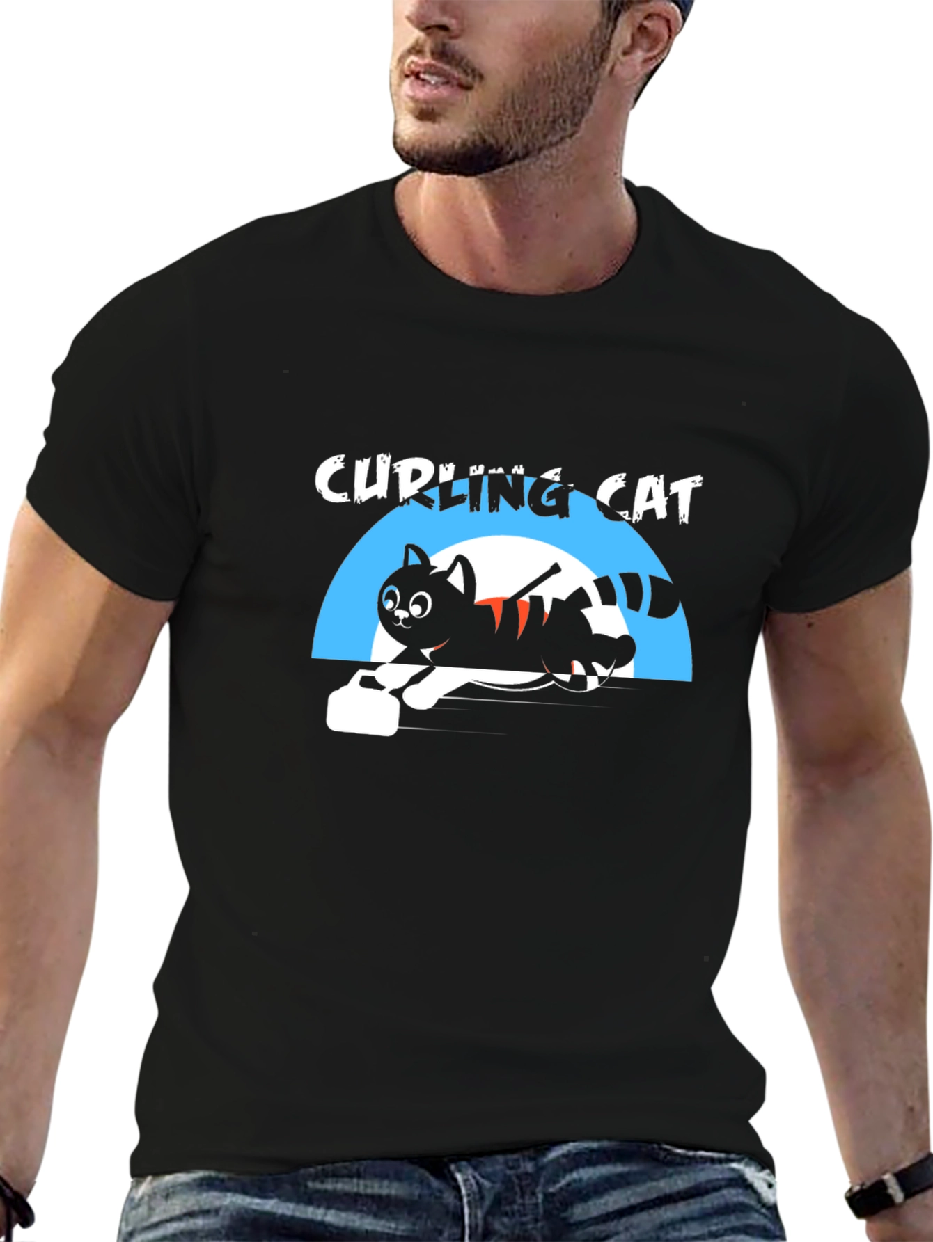 Curling Cat T-Shirt - Unique Graphic Tee