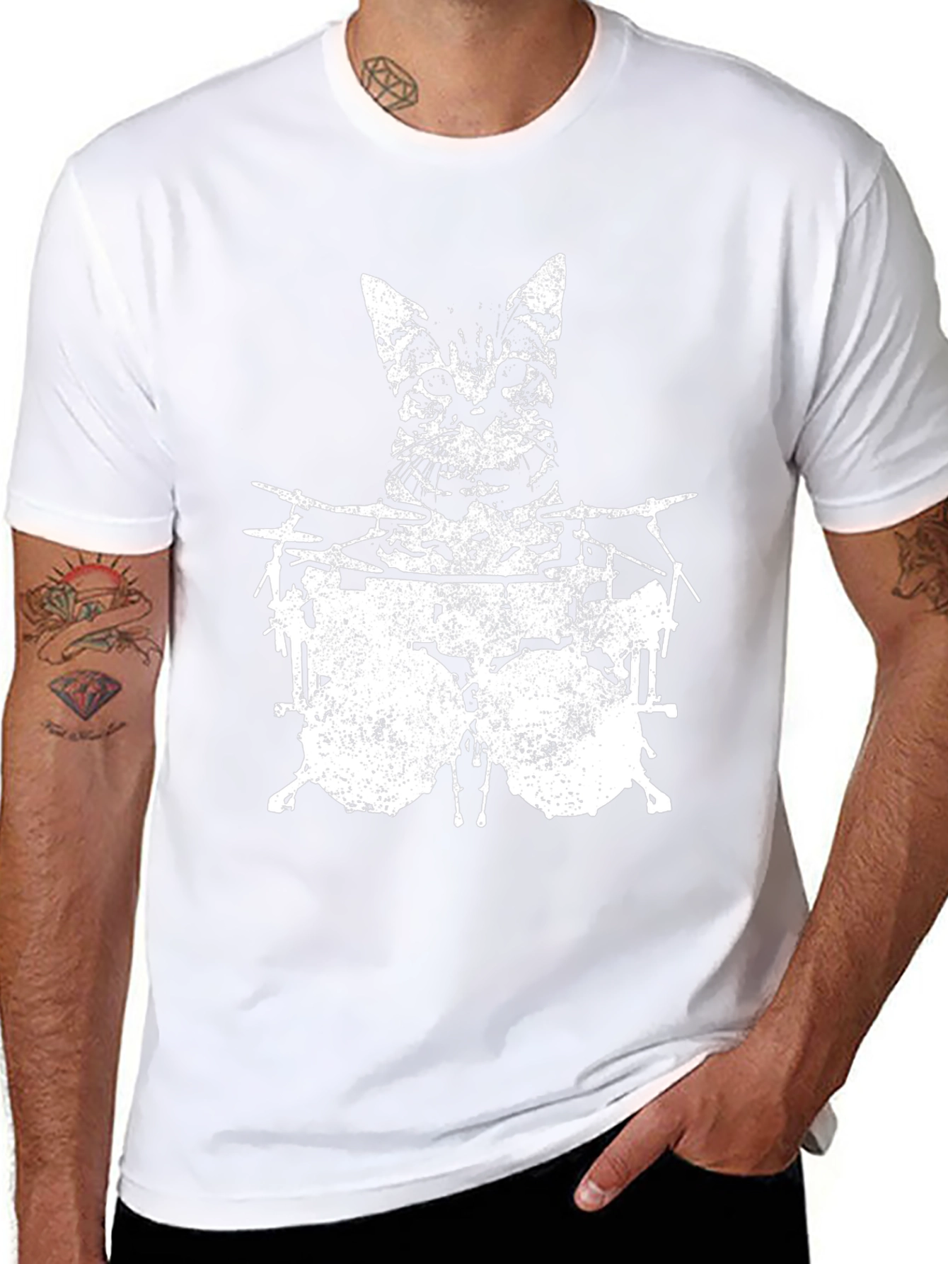 Cat Drummer Graphic T-Shirt
