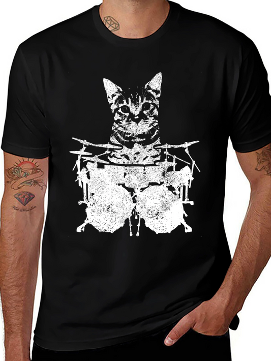 Cat Drummer Graphic T-Shirt