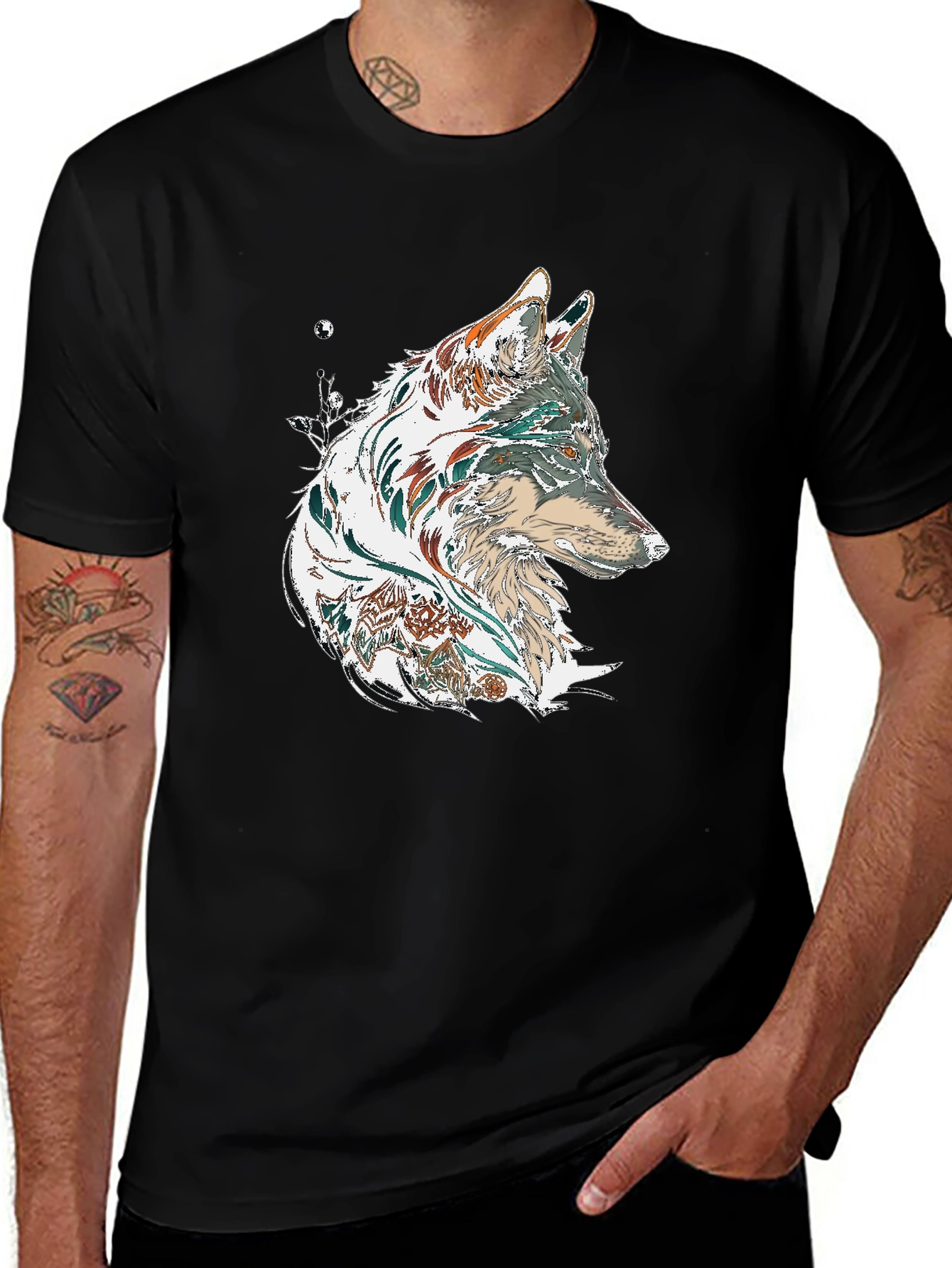 Wolf Graphic Print Black T-Shirt