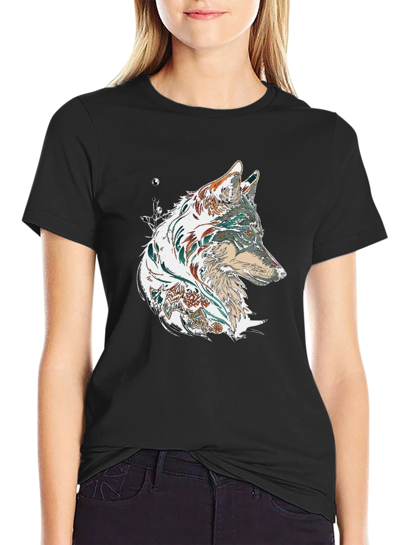 Wolf Graphic Print Black T-Shirt