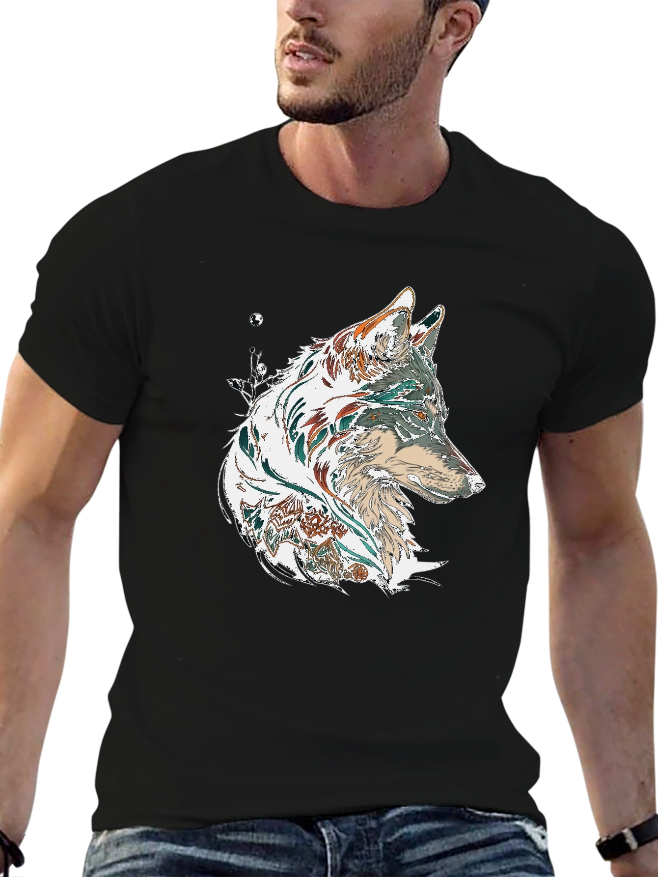 Wolf Graphic Print Black T-Shirt