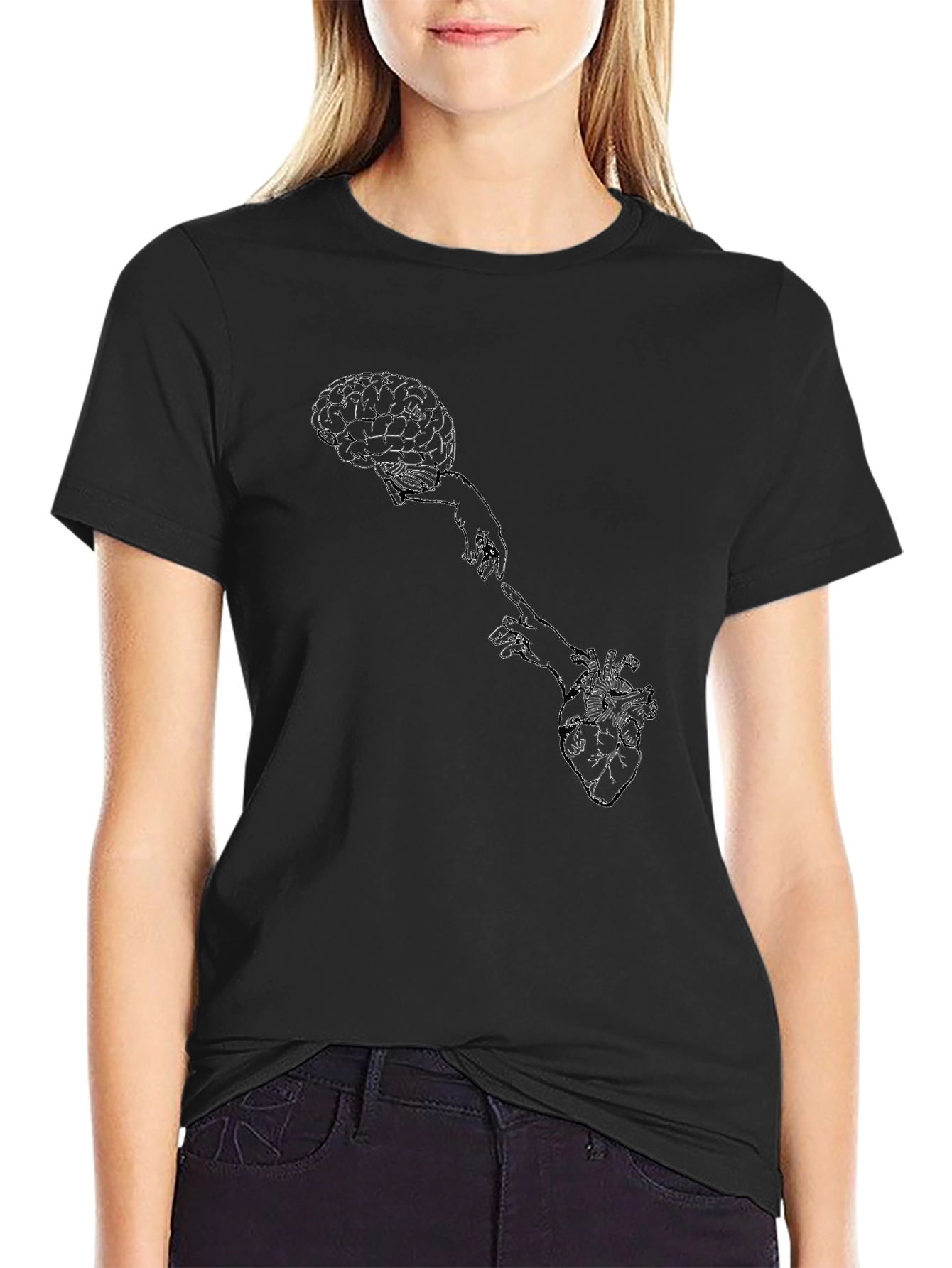 Brain & Heart Connection T-Shirt - Black Cotton