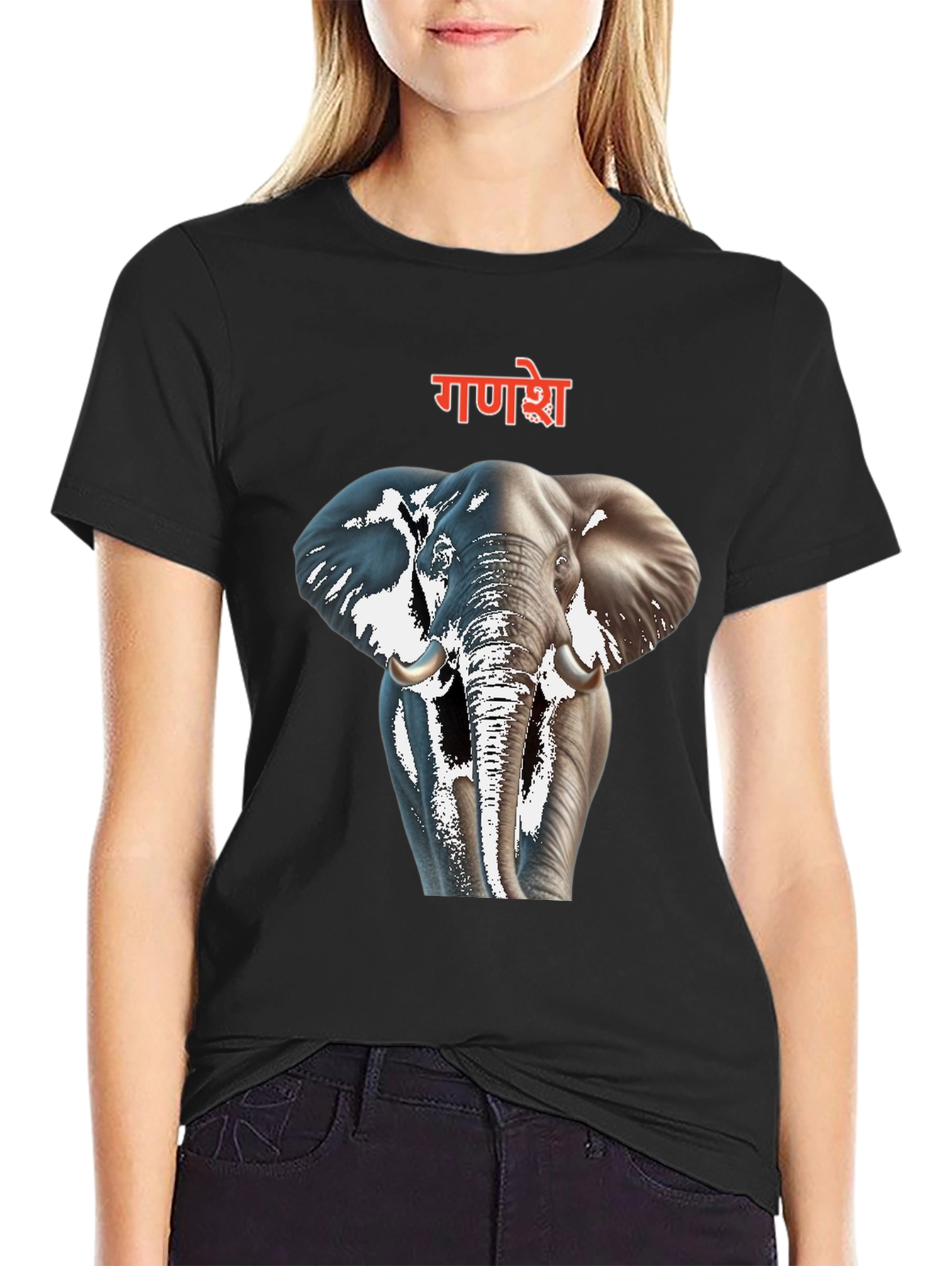Ganesh Elephant Graphic Black T-Shirt