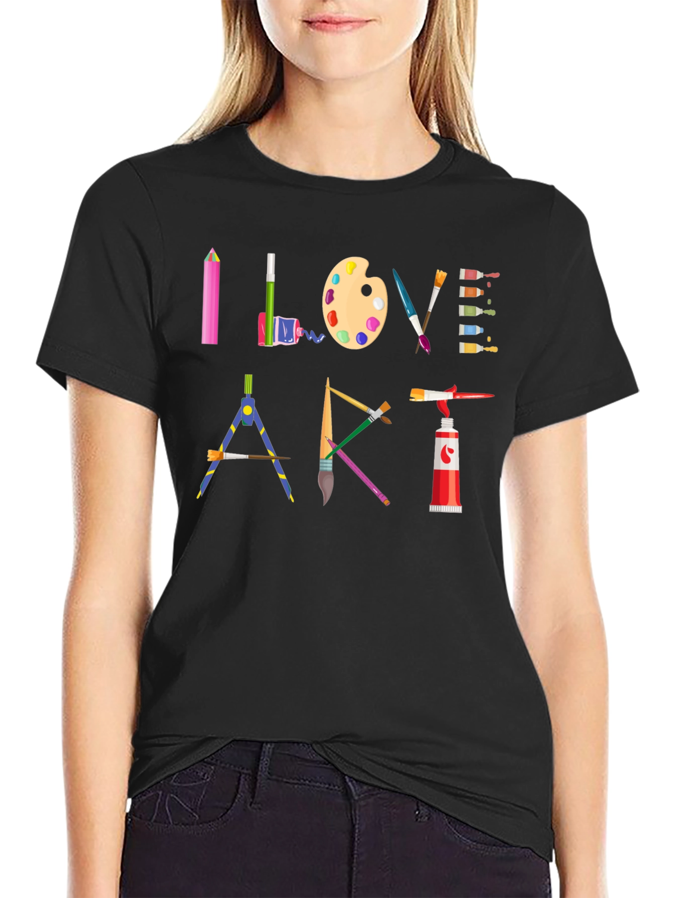 I Love Art Black T-Shirt - Artist Supplies Design