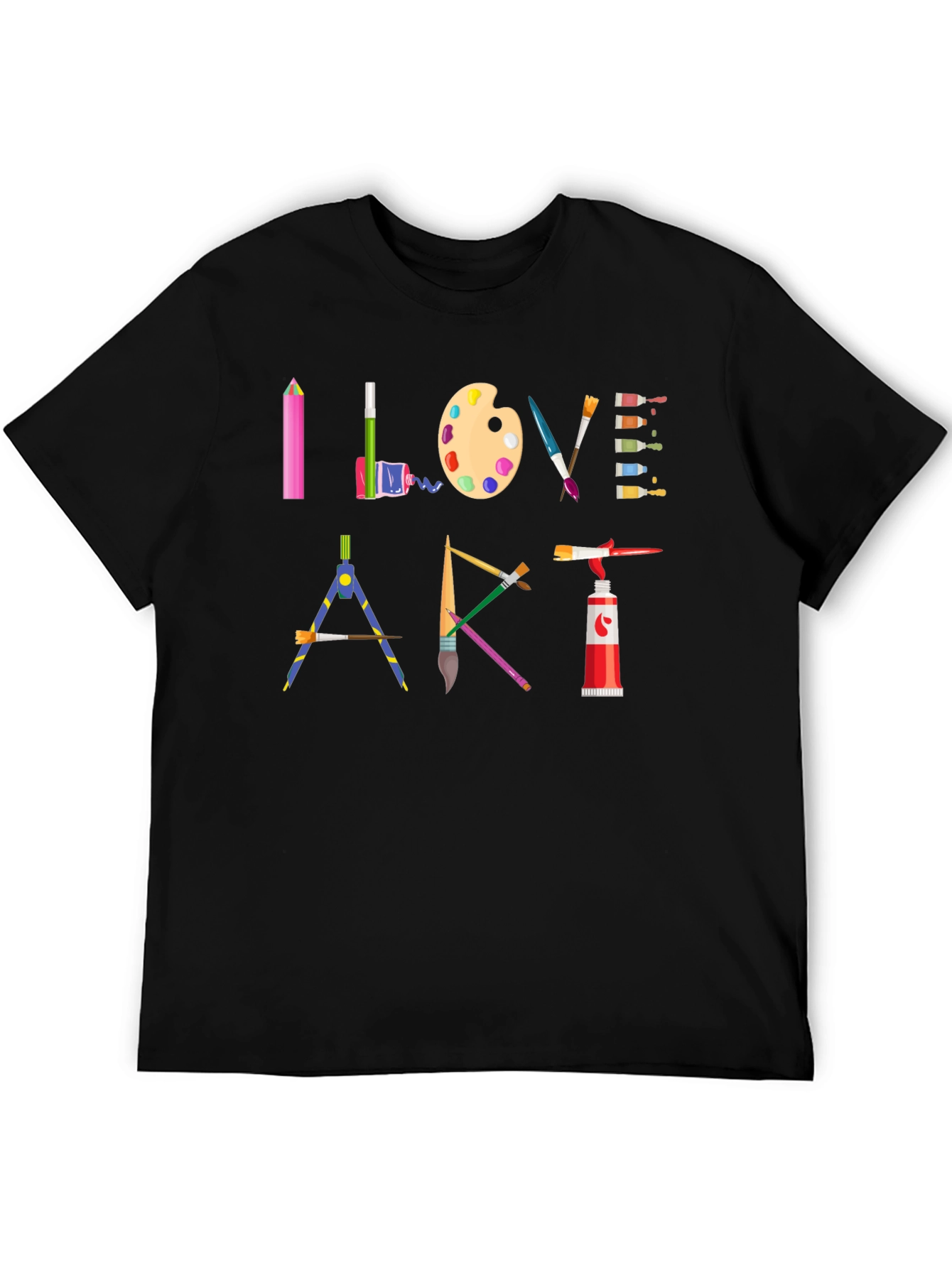 I Love Art Black T-Shirt - Artist Supplies Design
