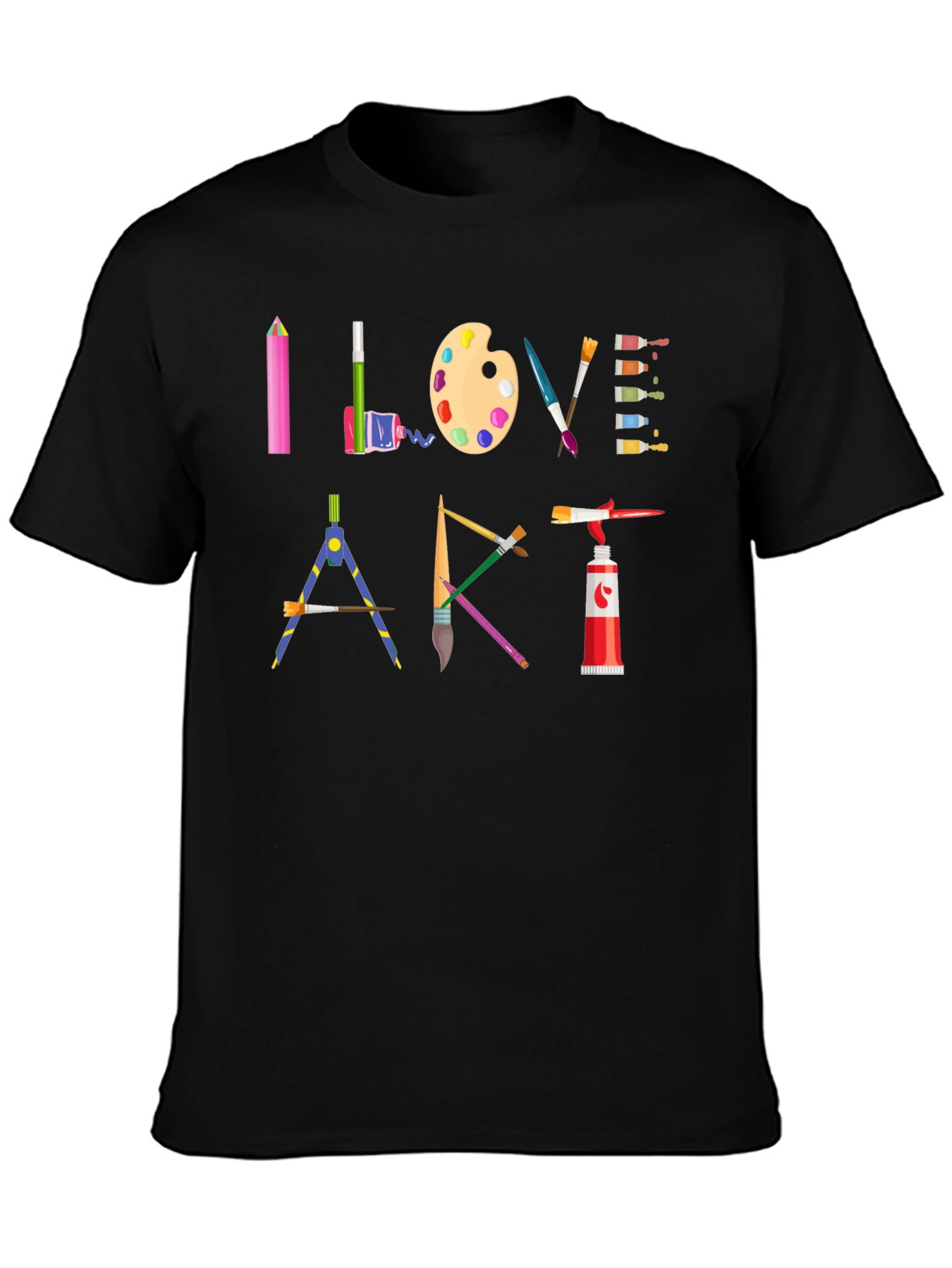 I Love Art Black T-Shirt - Artist Supplies Design