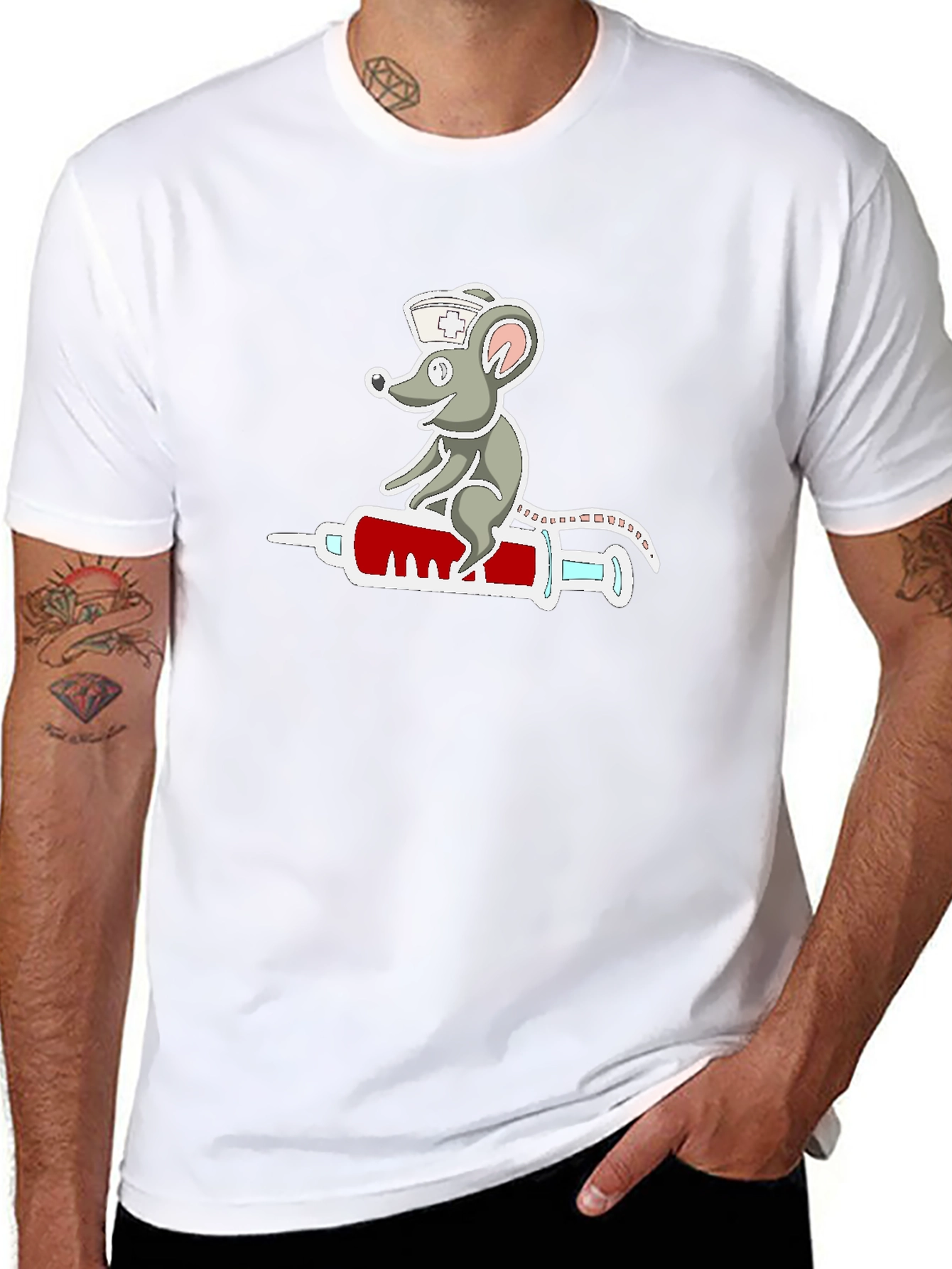 Nurse Mouse Syringe T-Shirt - Funny Cartoon Design