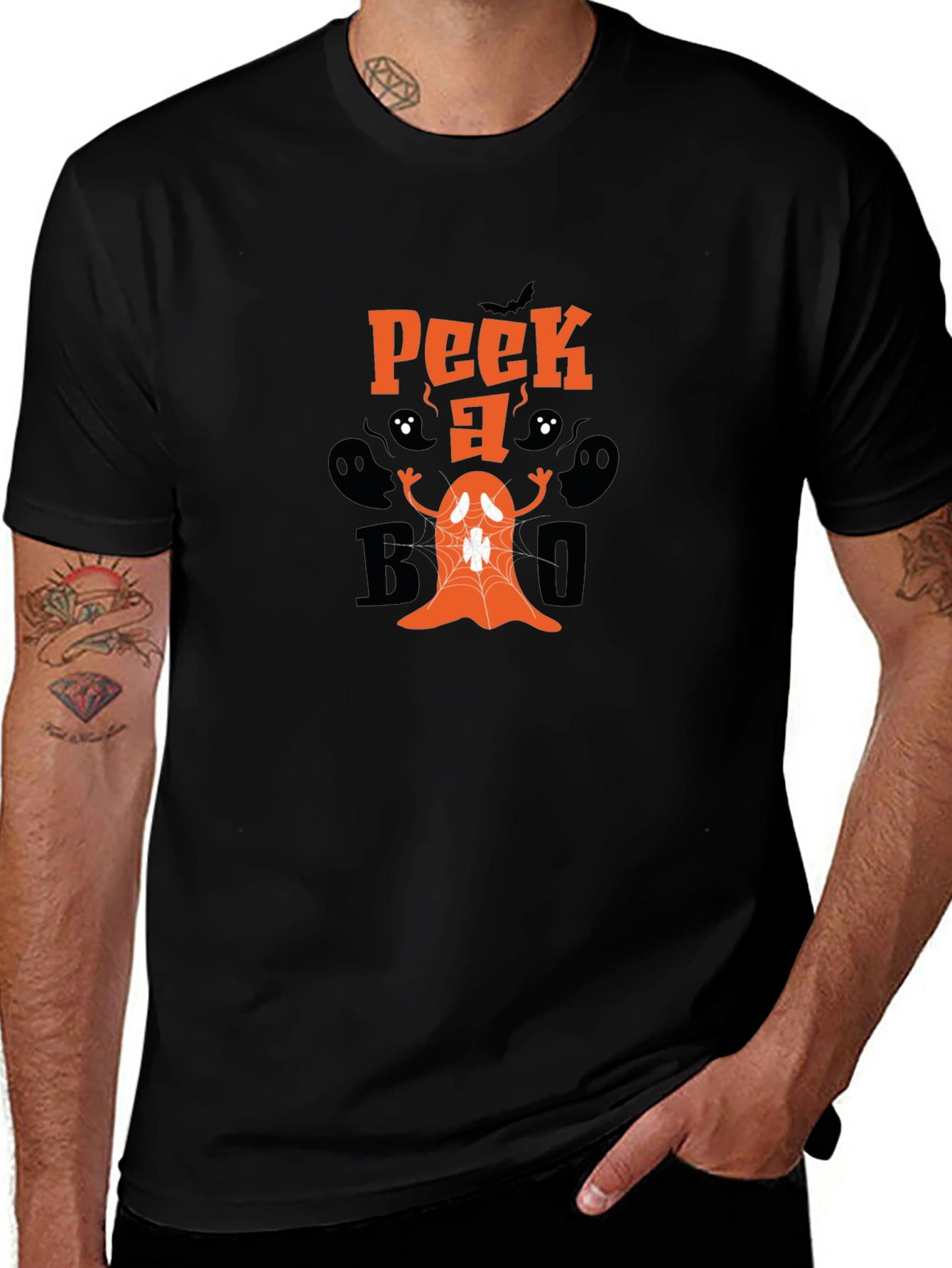 Spooky Peek-a-Boo Ghost Graphic Tee - Halloween Fun!
