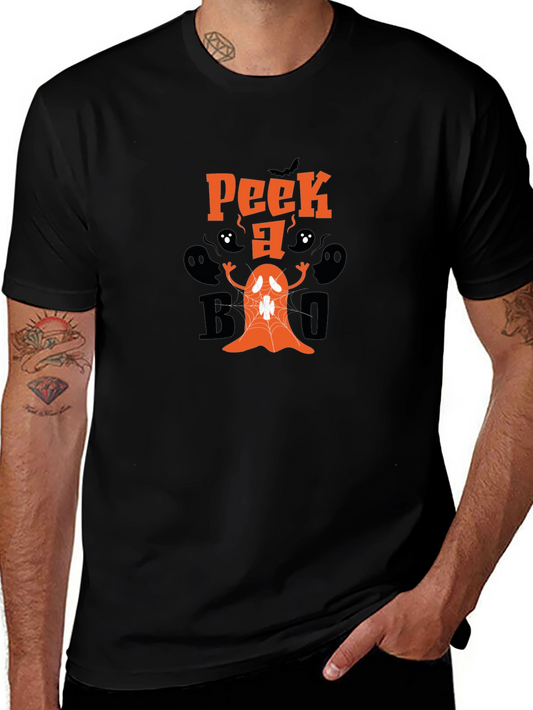 Spooky Peek-a-Boo Ghost Graphic Tee - Halloween Fun!
