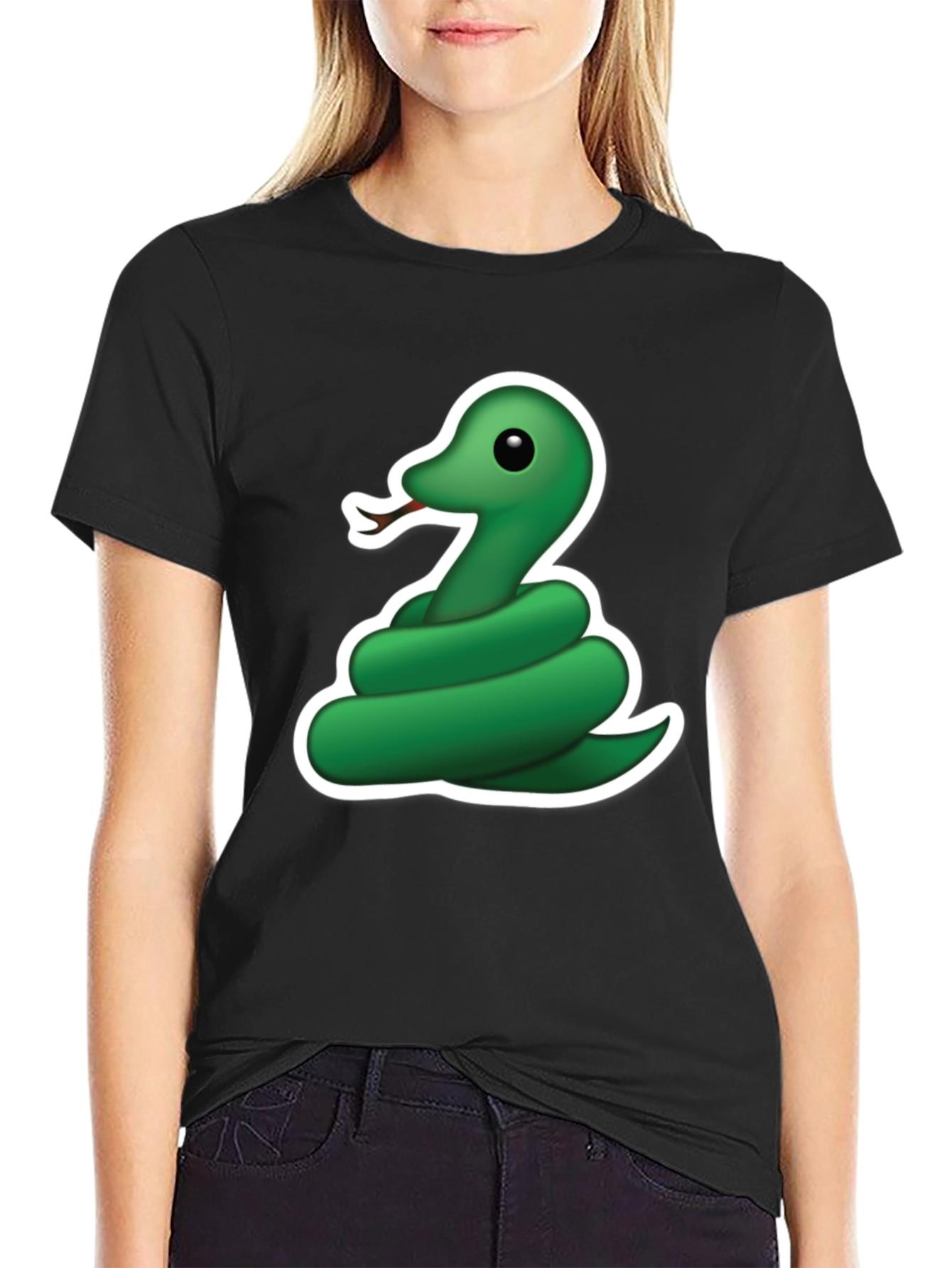 Cool Snake Emoji Graphic Tee - Black T-Shirt