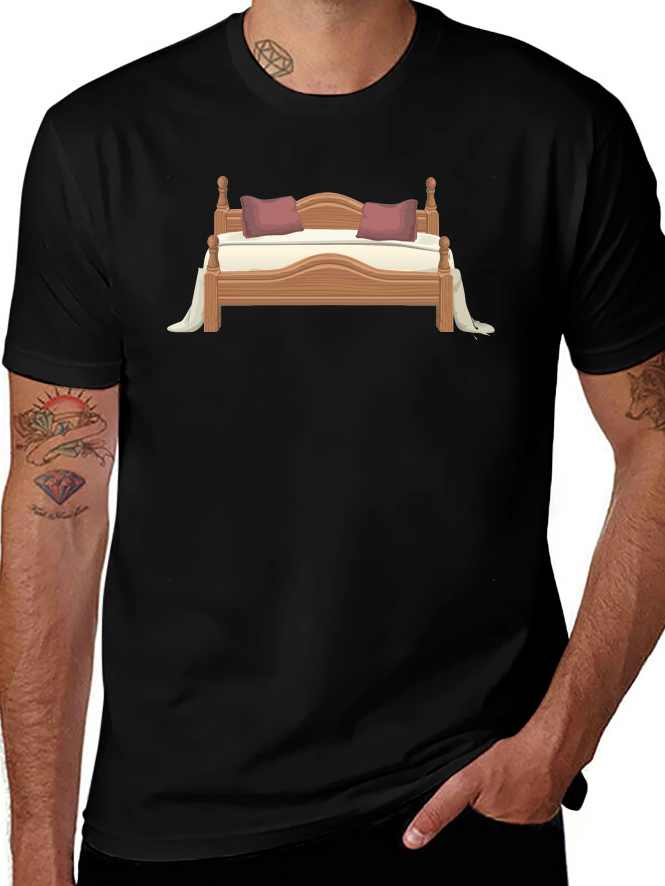 Novelty Bed Graphic T-Shirt - Casual Style