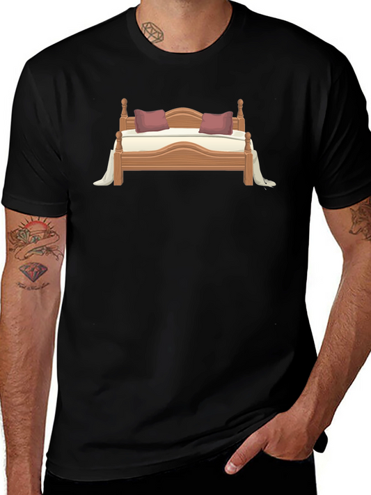 Novelty Bed Graphic T-Shirt - Casual Style