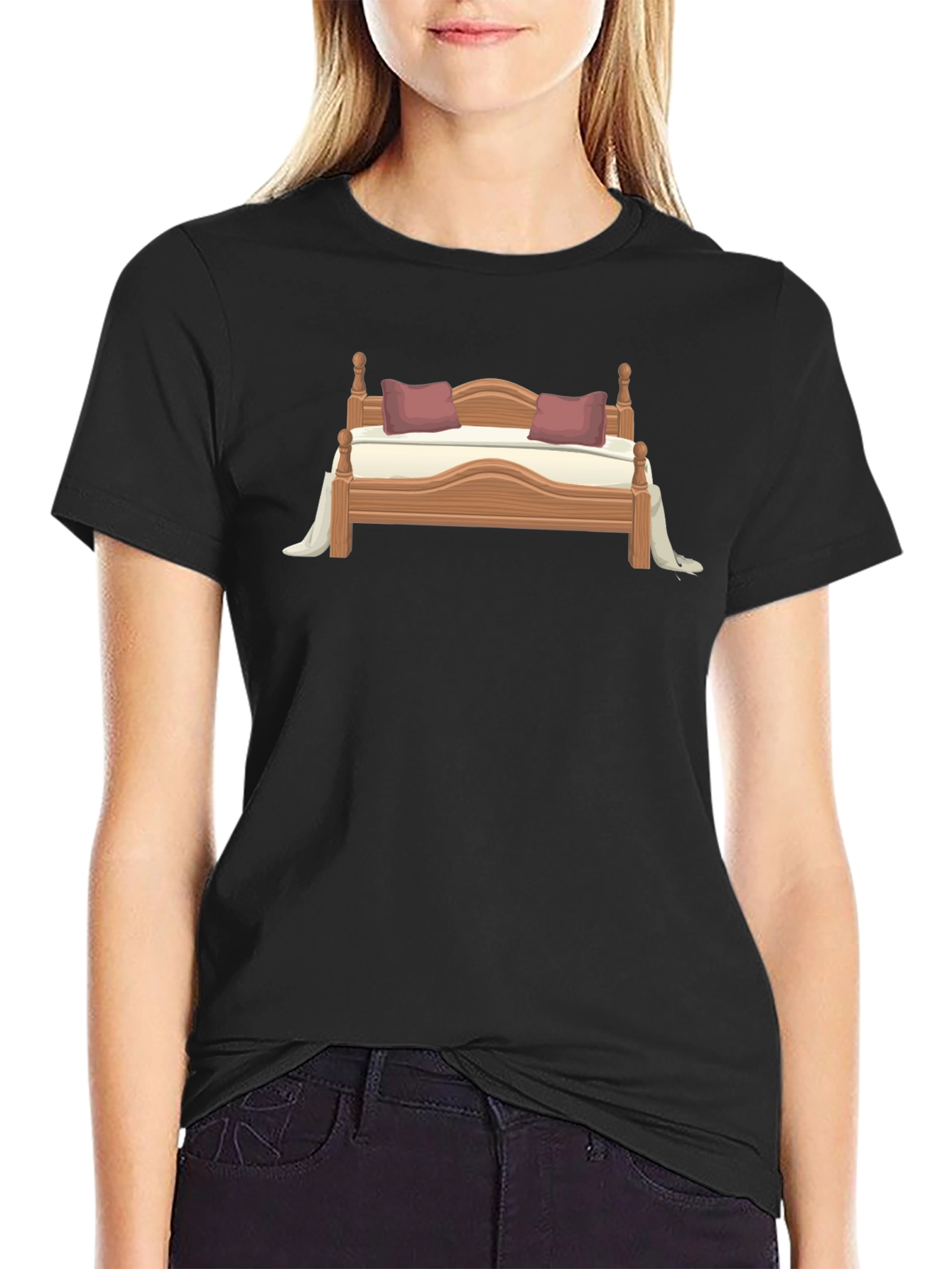 Novelty Bed Graphic T-Shirt - Casual Style