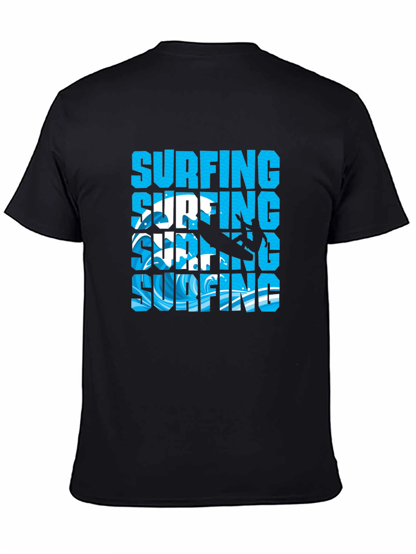 Surfing Graphic Tee - Black Cotton T-Shirt