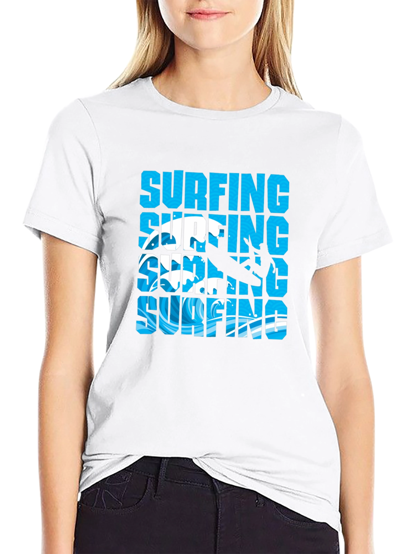 Surfing Graphic Tee - Black Cotton T-Shirt