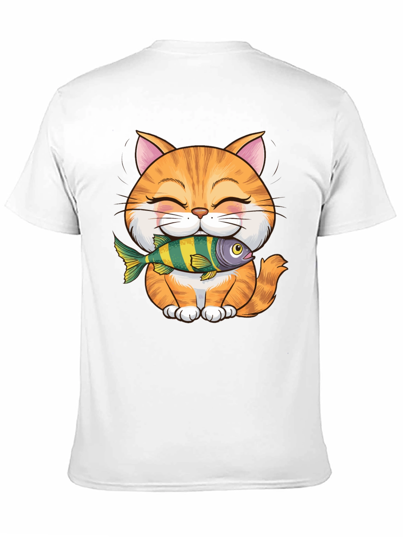 Cute Cat with Fish Graphic T-Shirt