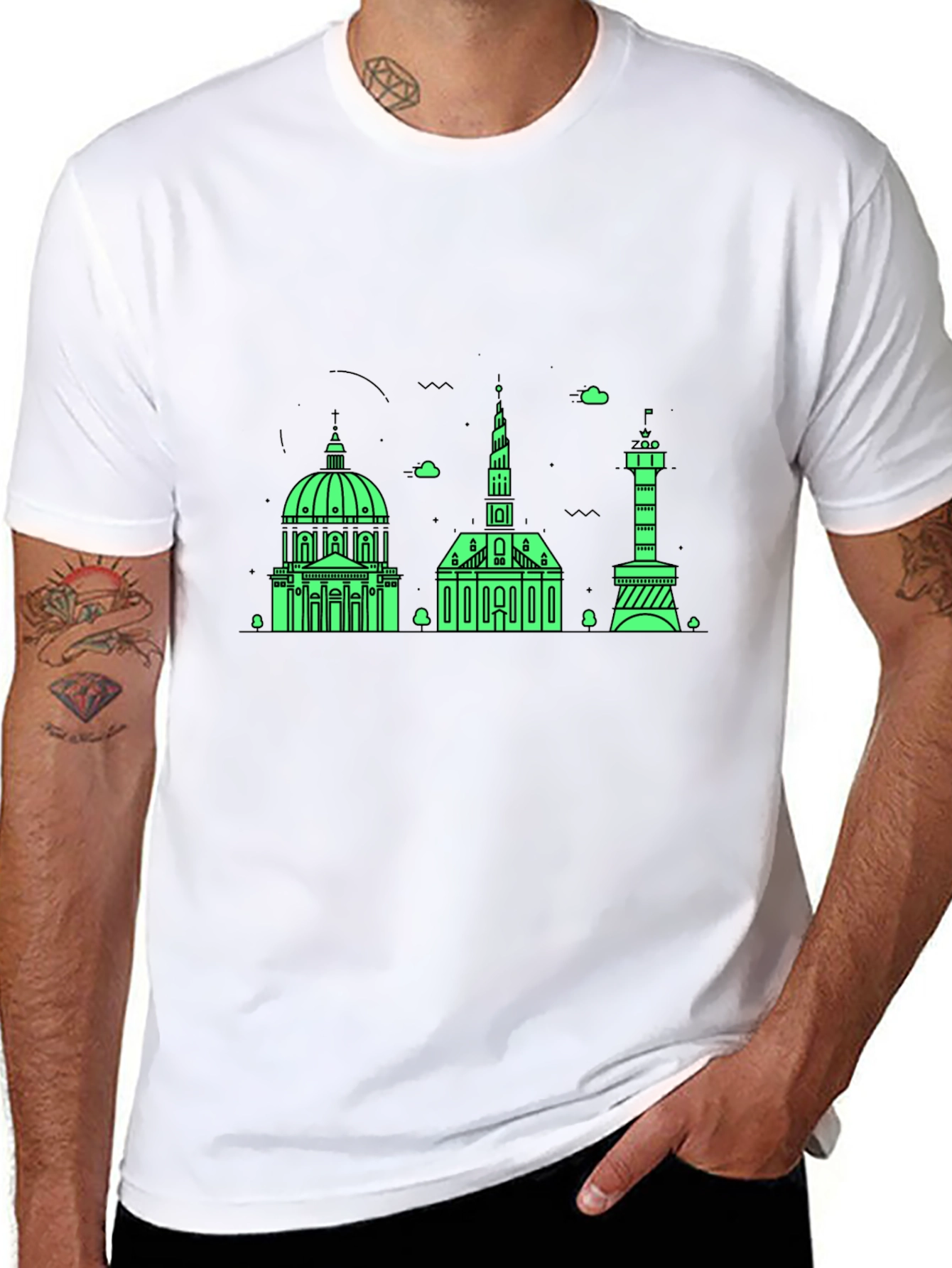 Copenhagen Skyline Graphic Tee - Black