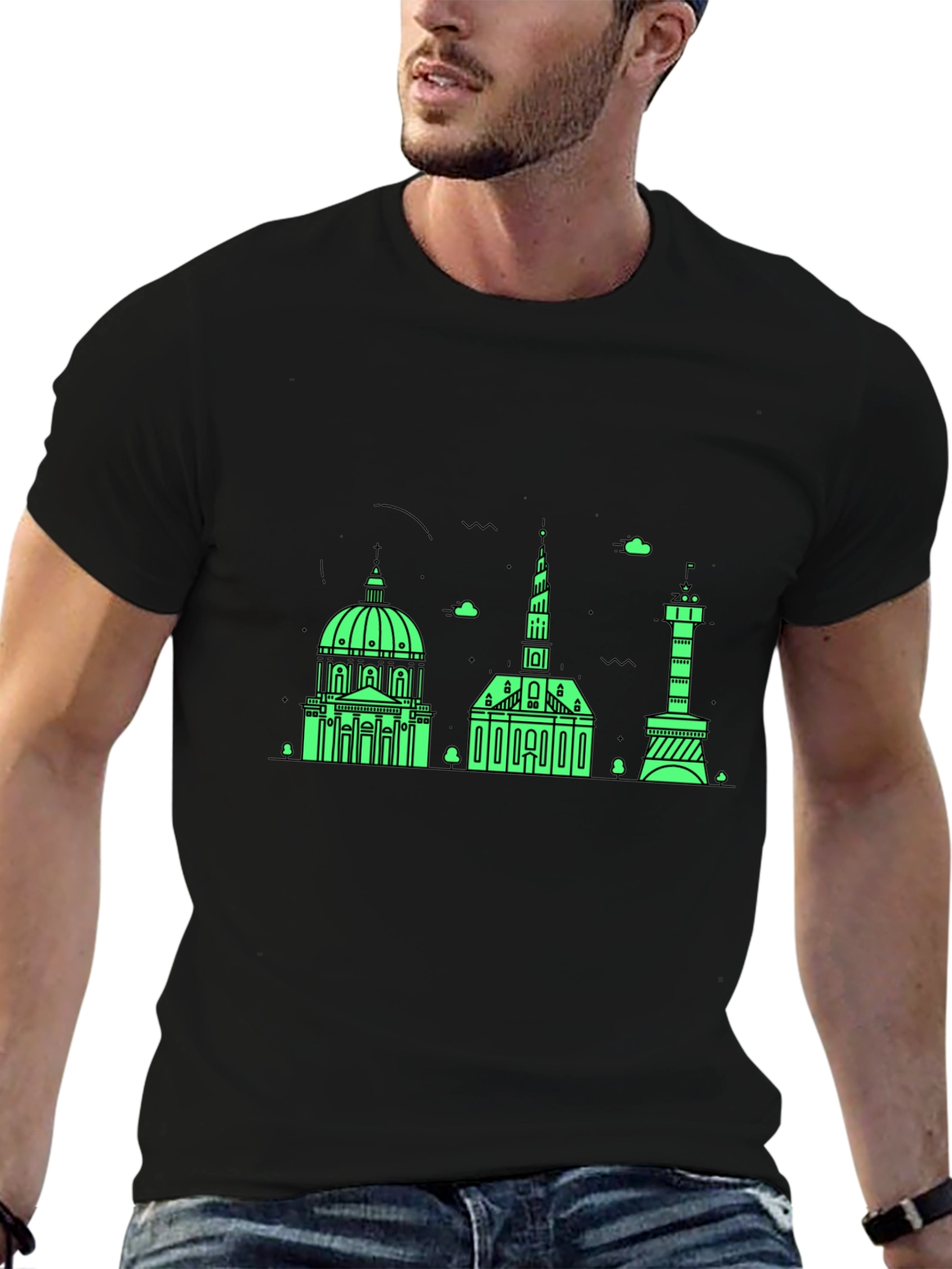 Copenhagen Skyline Graphic Tee - Black