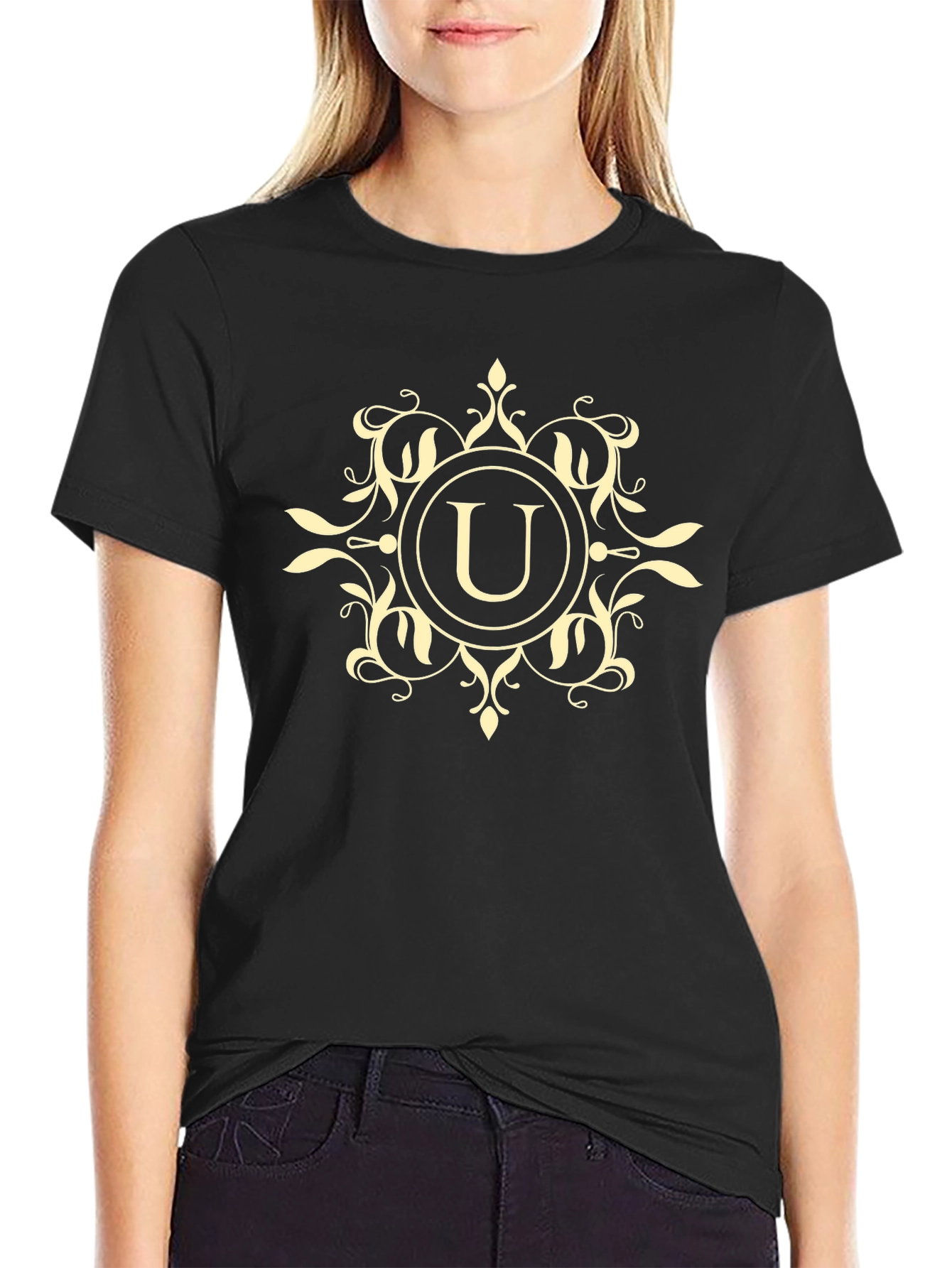 Monogram U Graphic T-Shirt - Stylish Black Tee