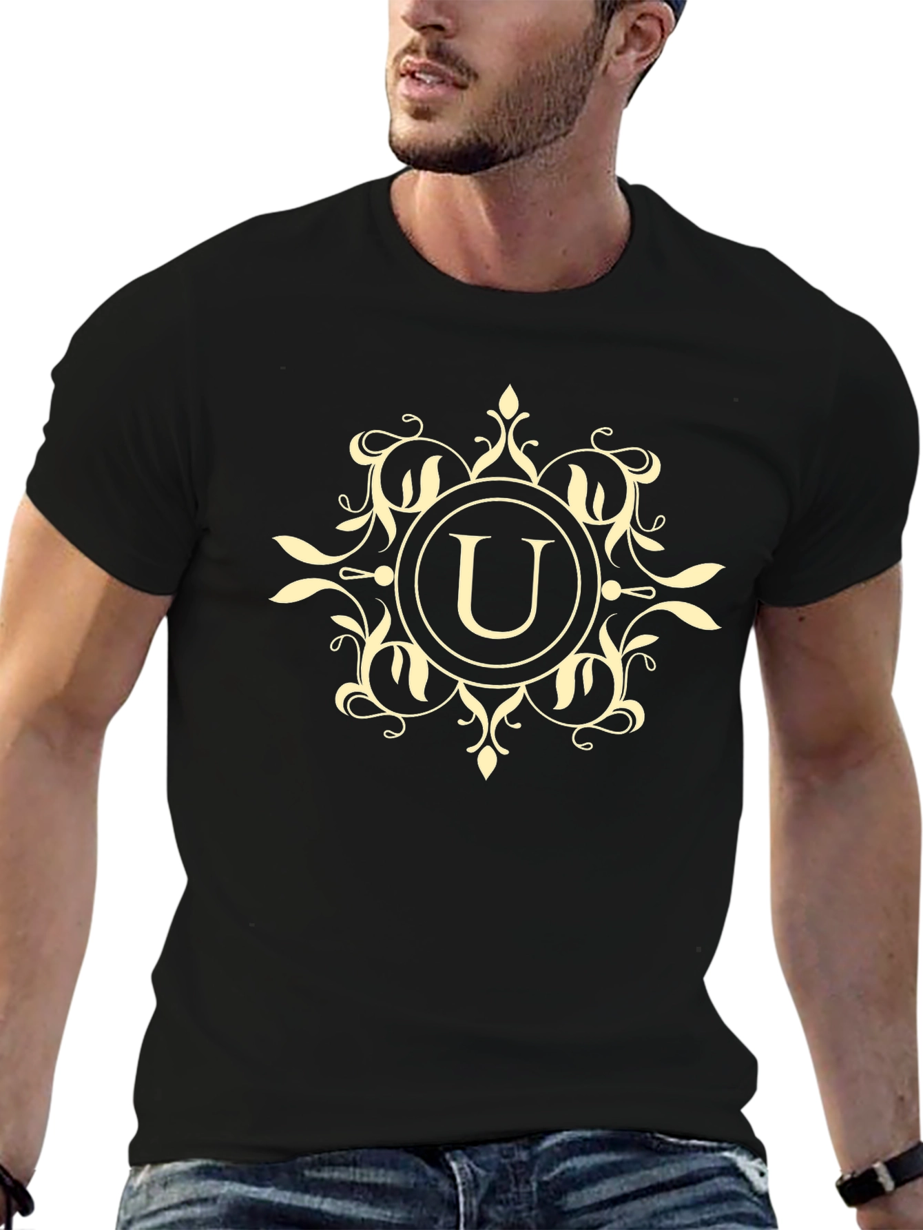 Monogram U Graphic T-Shirt - Stylish Black Tee