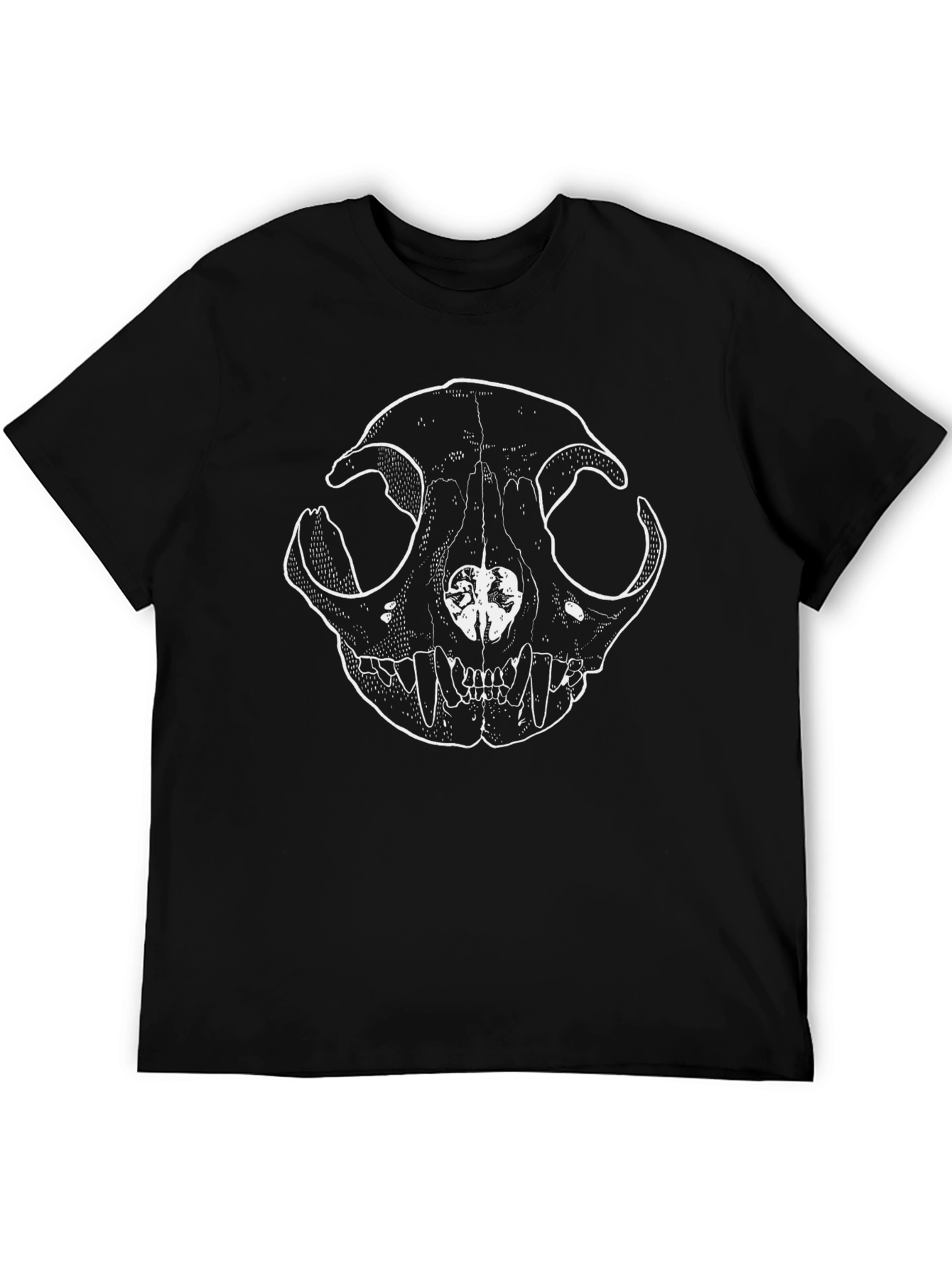 Cat Skull Graphic Tee - Black Crewneck T-Shirt