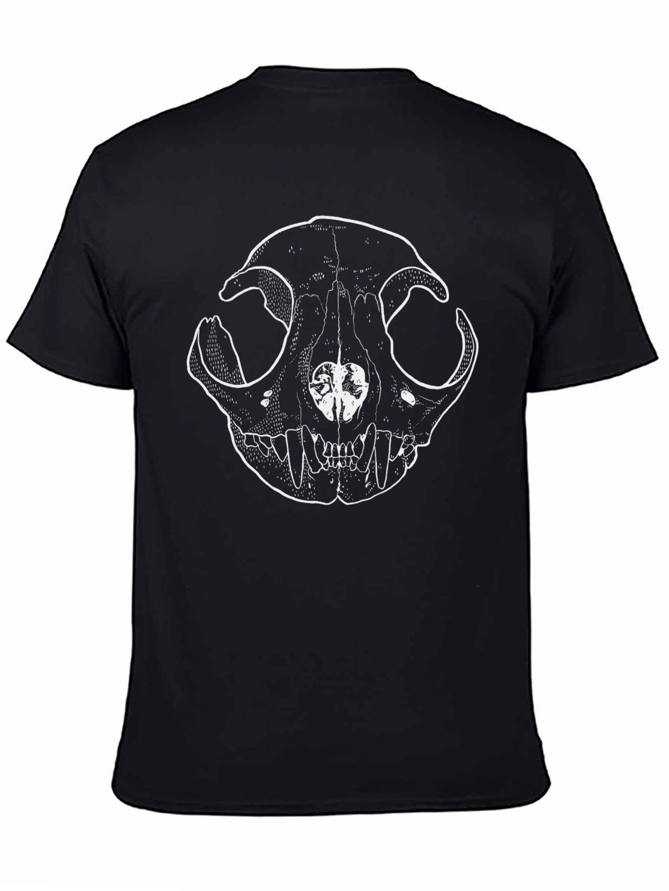 Cat Skull Graphic Tee - Black Crewneck T-Shirt