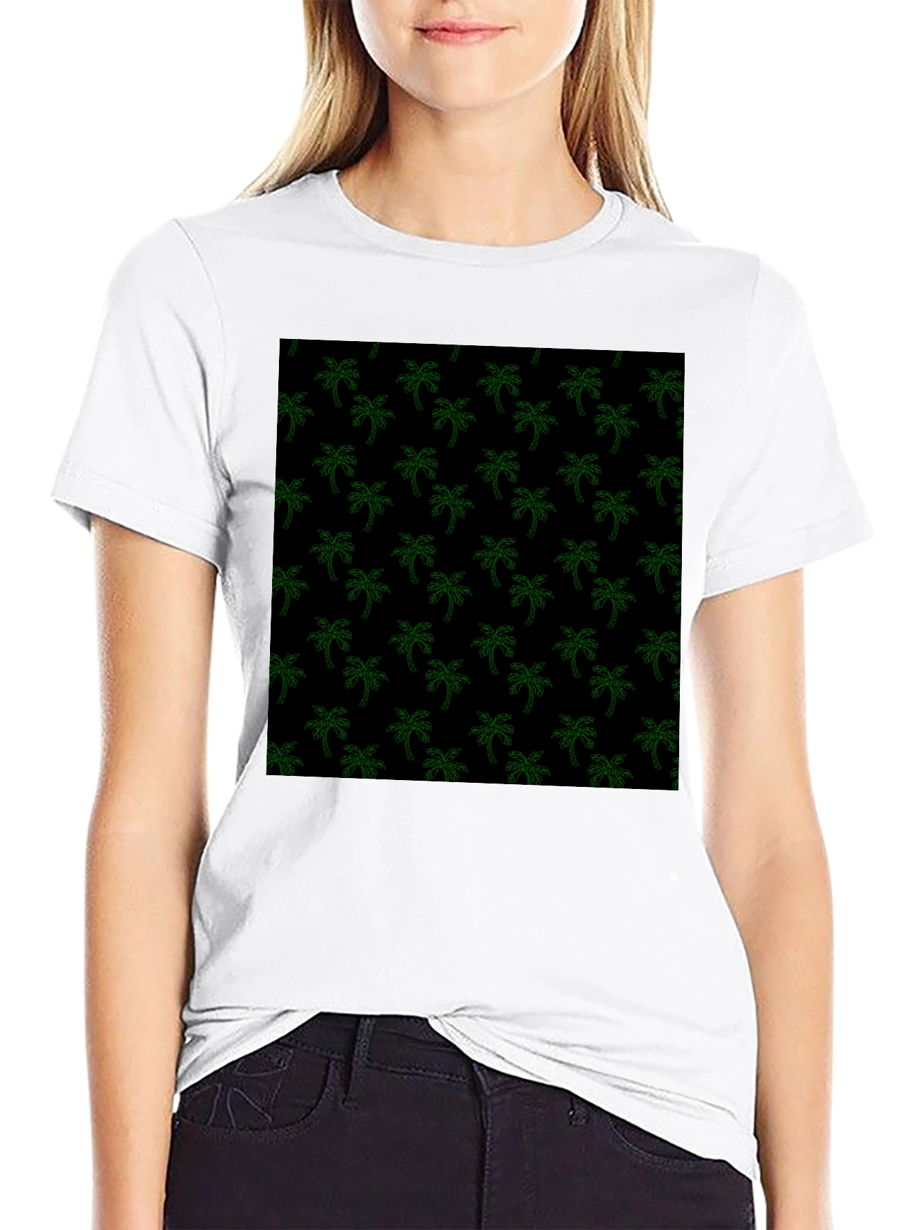 Tropical Palm Tree Print Black Tee
