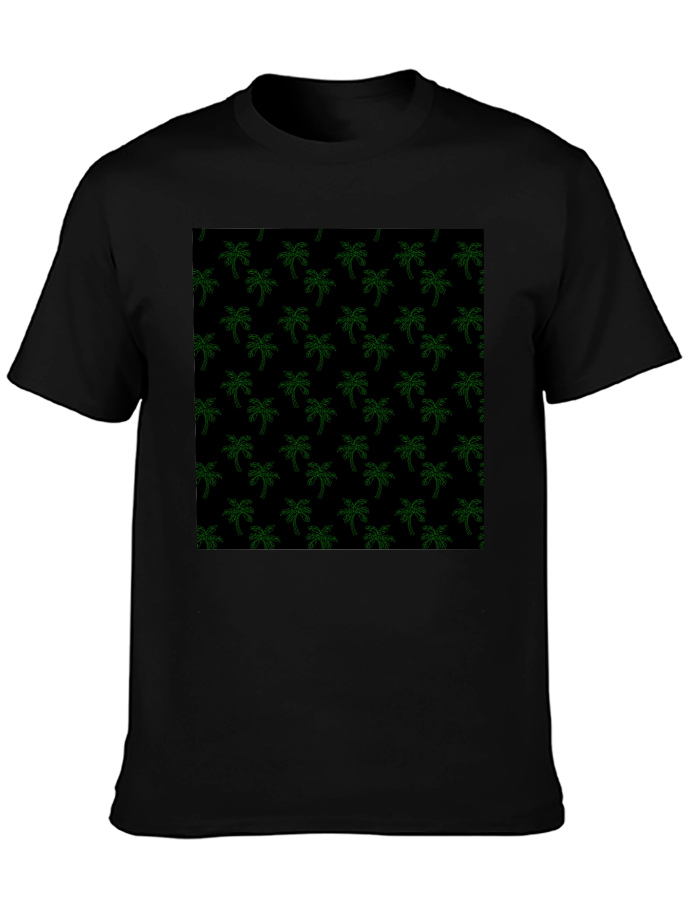 Tropical Palm Tree Print Black Tee