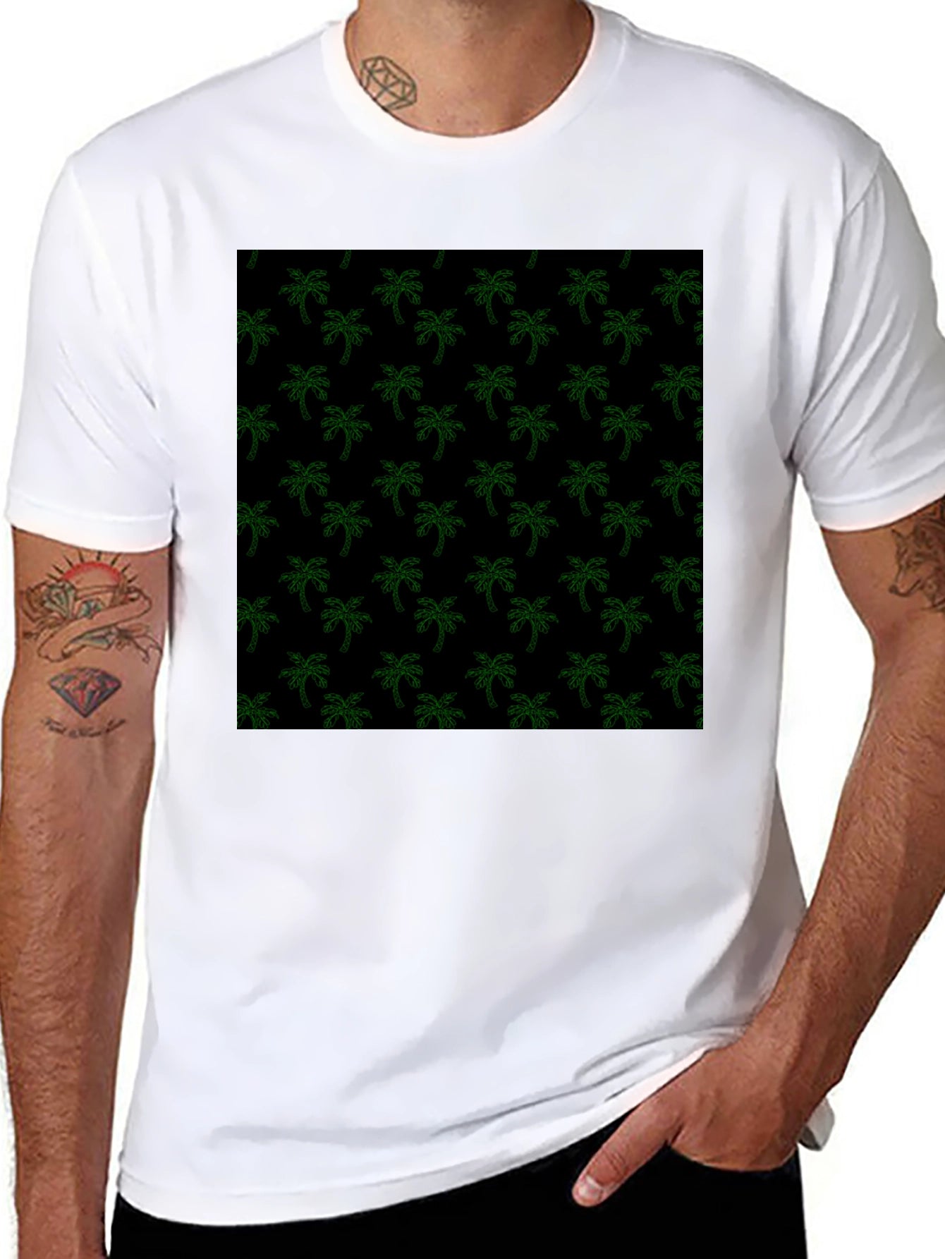 Tropical Palm Tree Print Black Tee