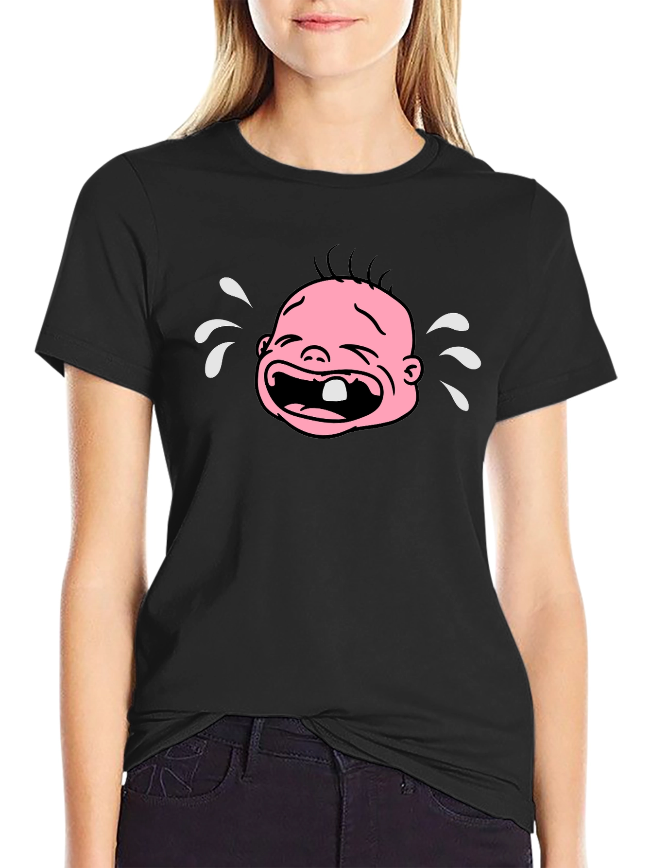 Crying Baby Graphic T-Shirt - Black Cotton Tee