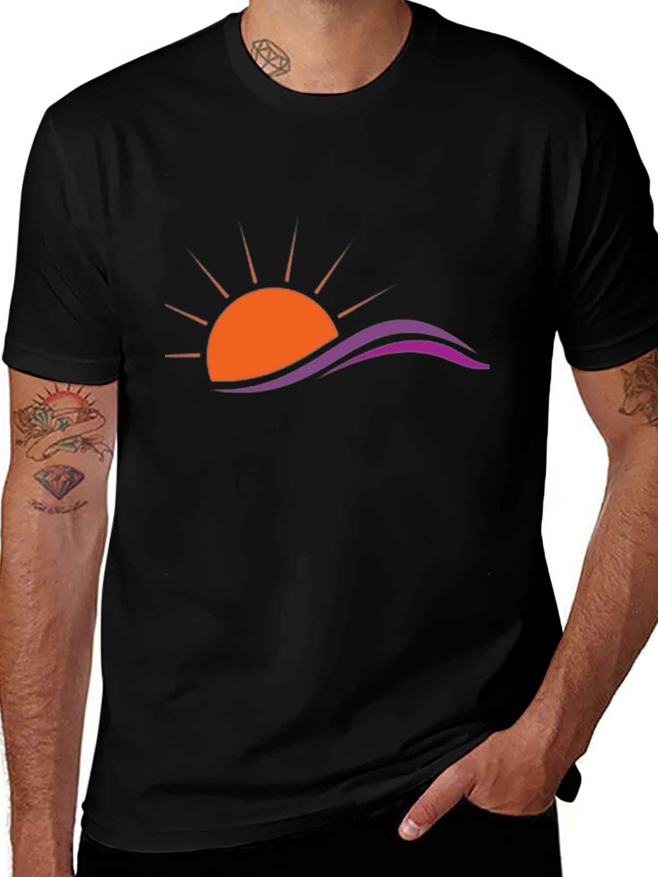 Sunset Wave Graphic Black T-Shirt