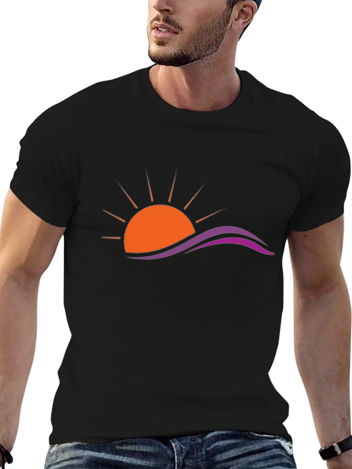 Sunset Wave Graphic Black T-Shirt