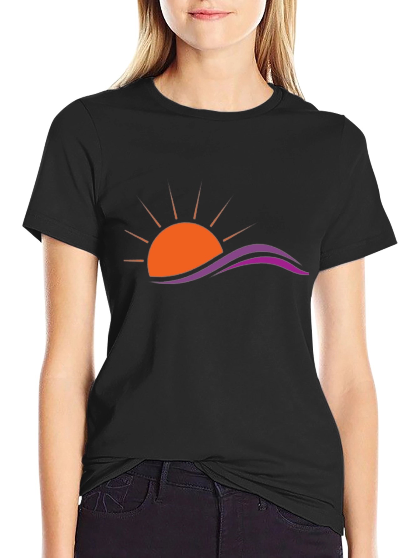 Sunset Wave Graphic Black T-Shirt
