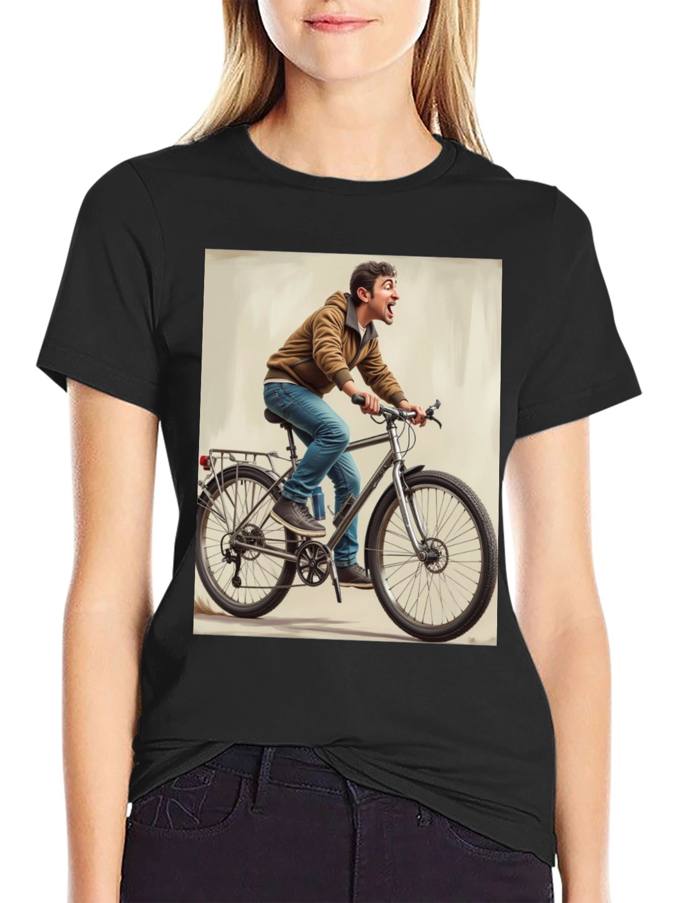 Funny Man on Bike Graphic Tee - Black
