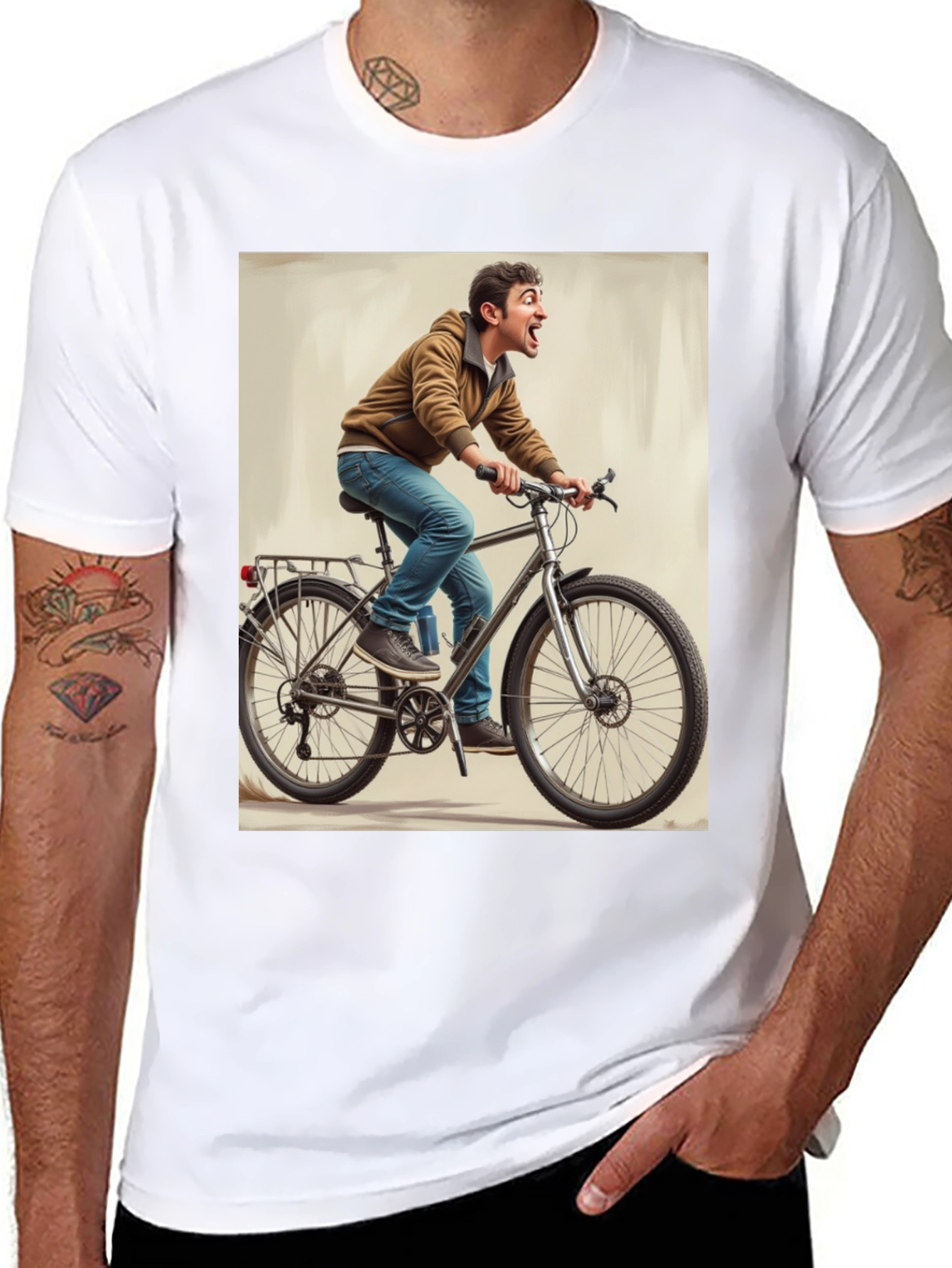 Funny Man on Bike Graphic Tee - Black