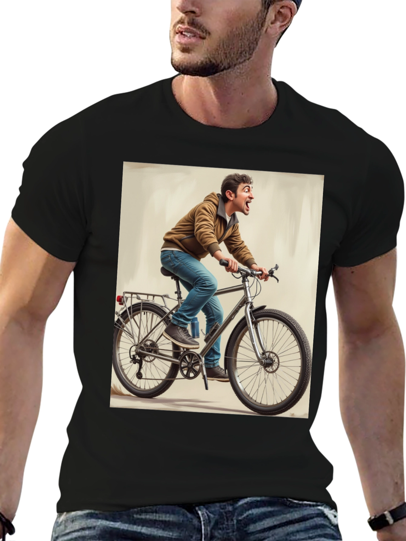 Funny Man on Bike Graphic Tee - Black