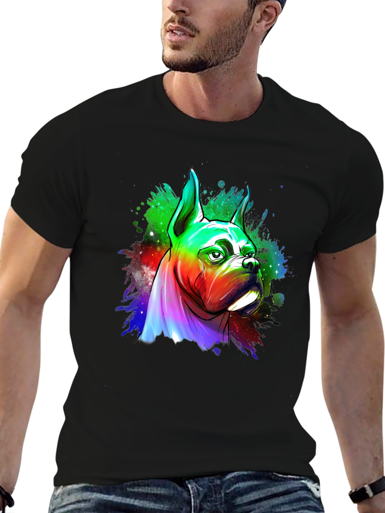 Rainbow Boxer Dog Graphic Tee - Unique Art T-Shirt